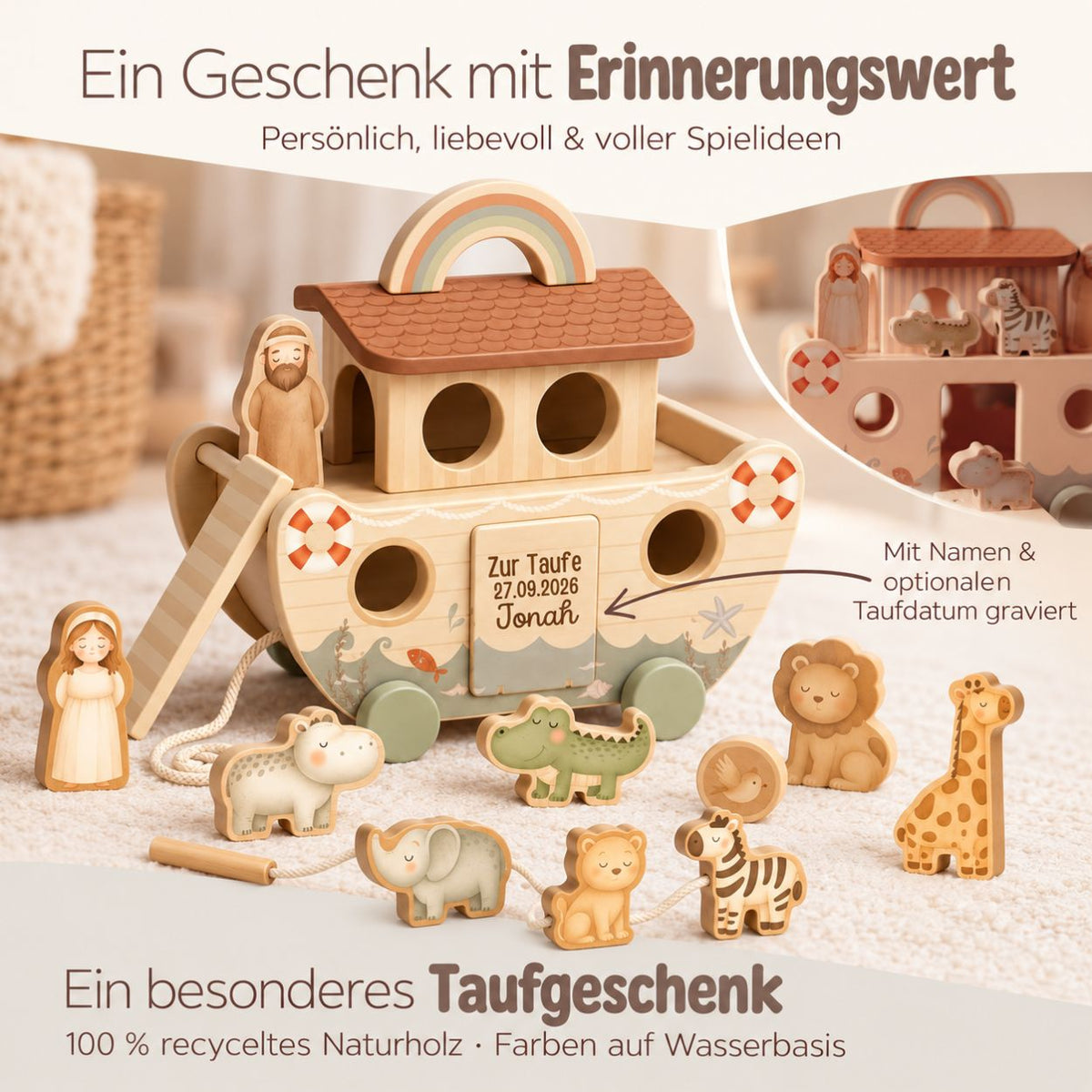 MRS.ERTHA Arche Noah Holz personalisiert - wunderwunsch