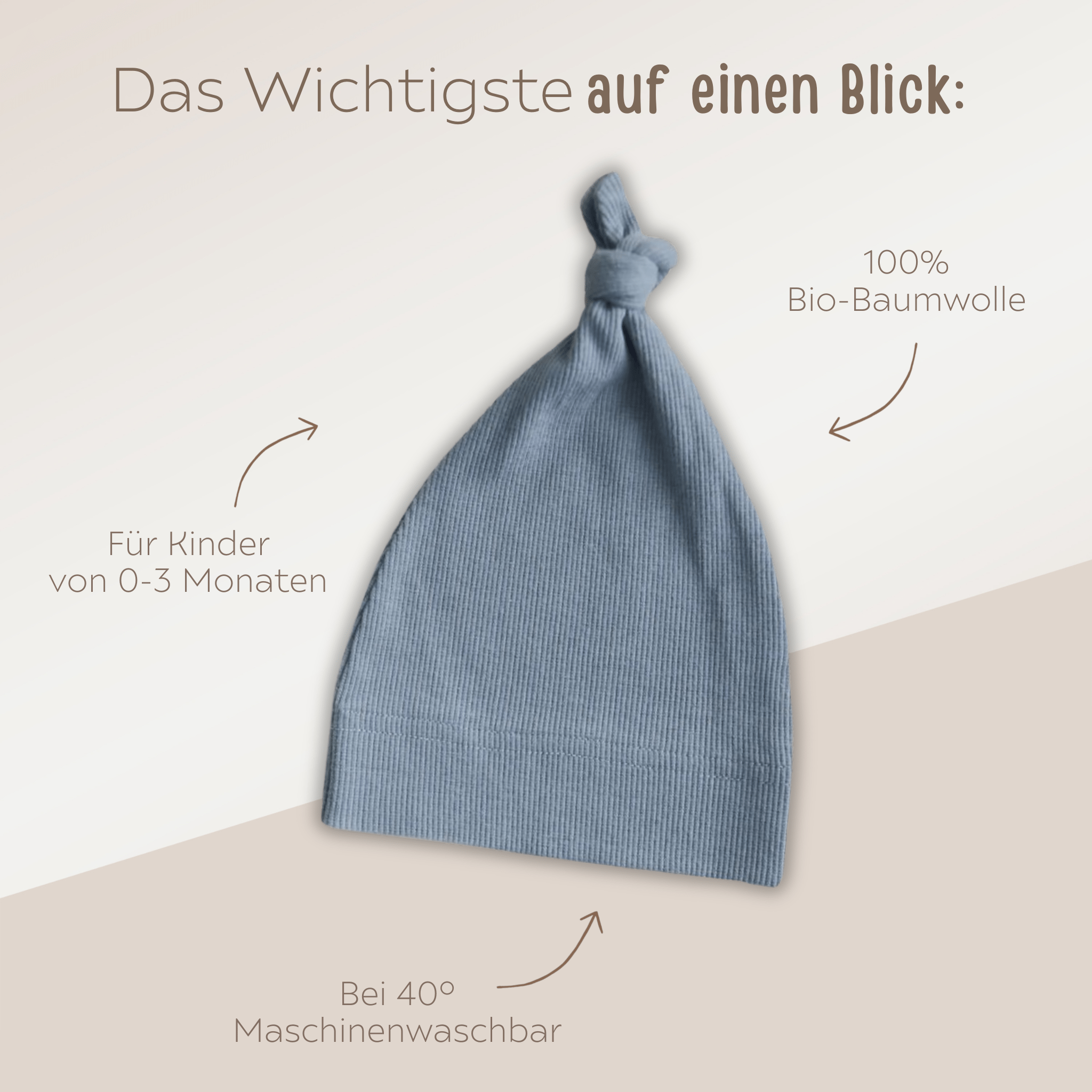 MUSHIE Mütze mit Knoten - in rose, blau, creme & grau - wunderwunsch