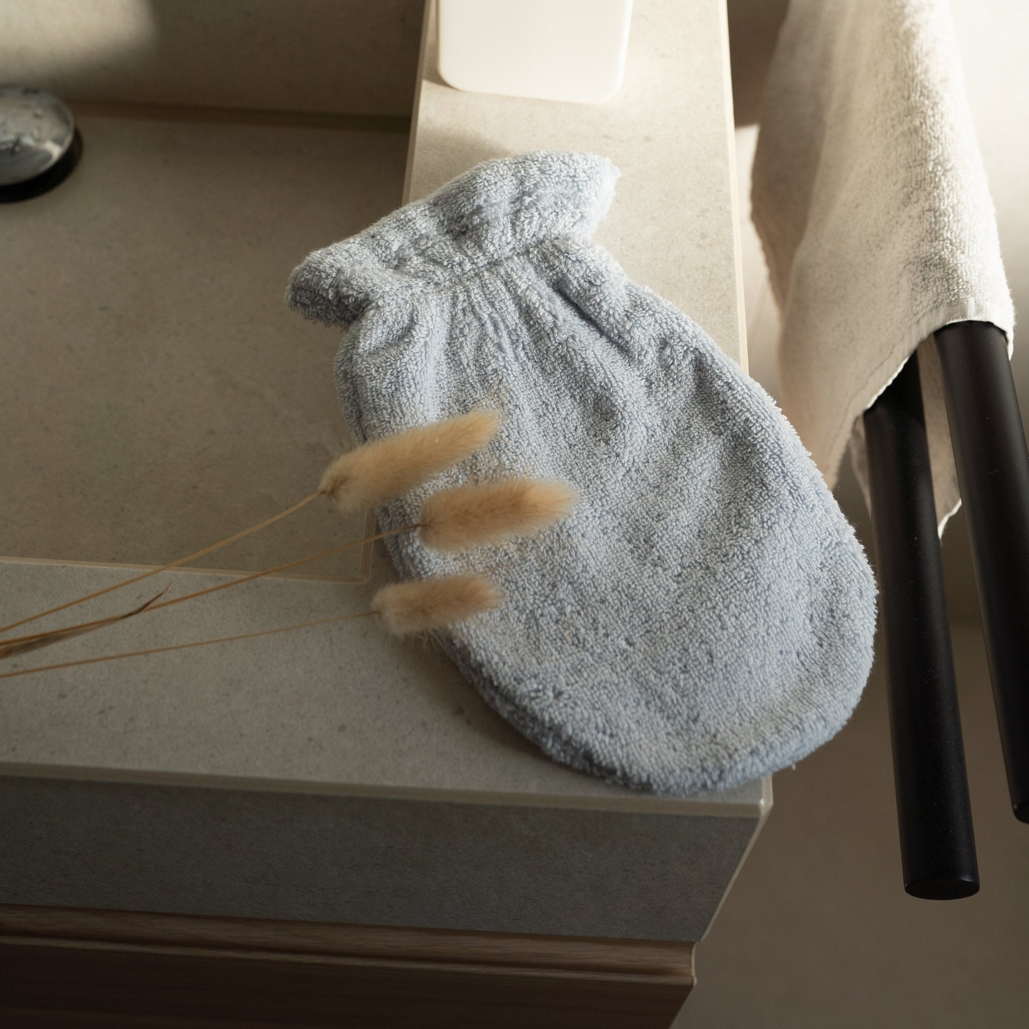MUSHIE Waschhandschuh personalisiert - beige, grün & blau - wunderwunsch