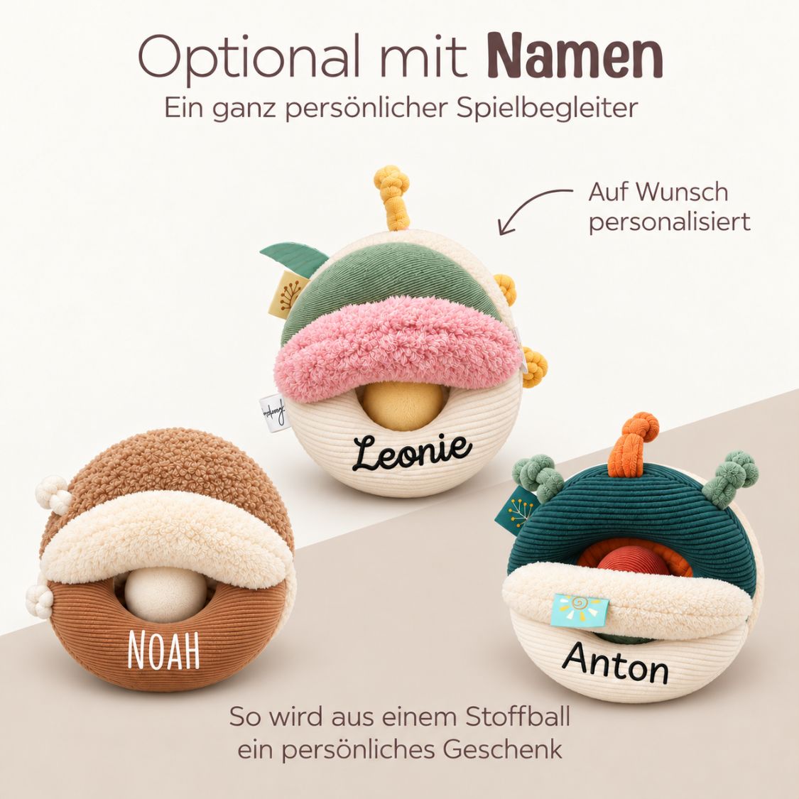 NATTOU Weicher Griffball mit Rassel personalisiert - wunderwunsch