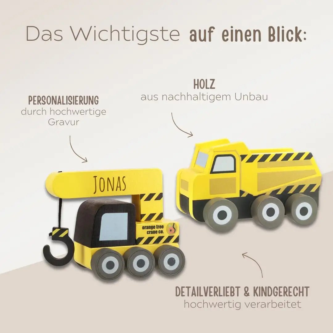 ORANGE TREE TOYS Baumaschinen Holz personalisierbar - wunderwunsch