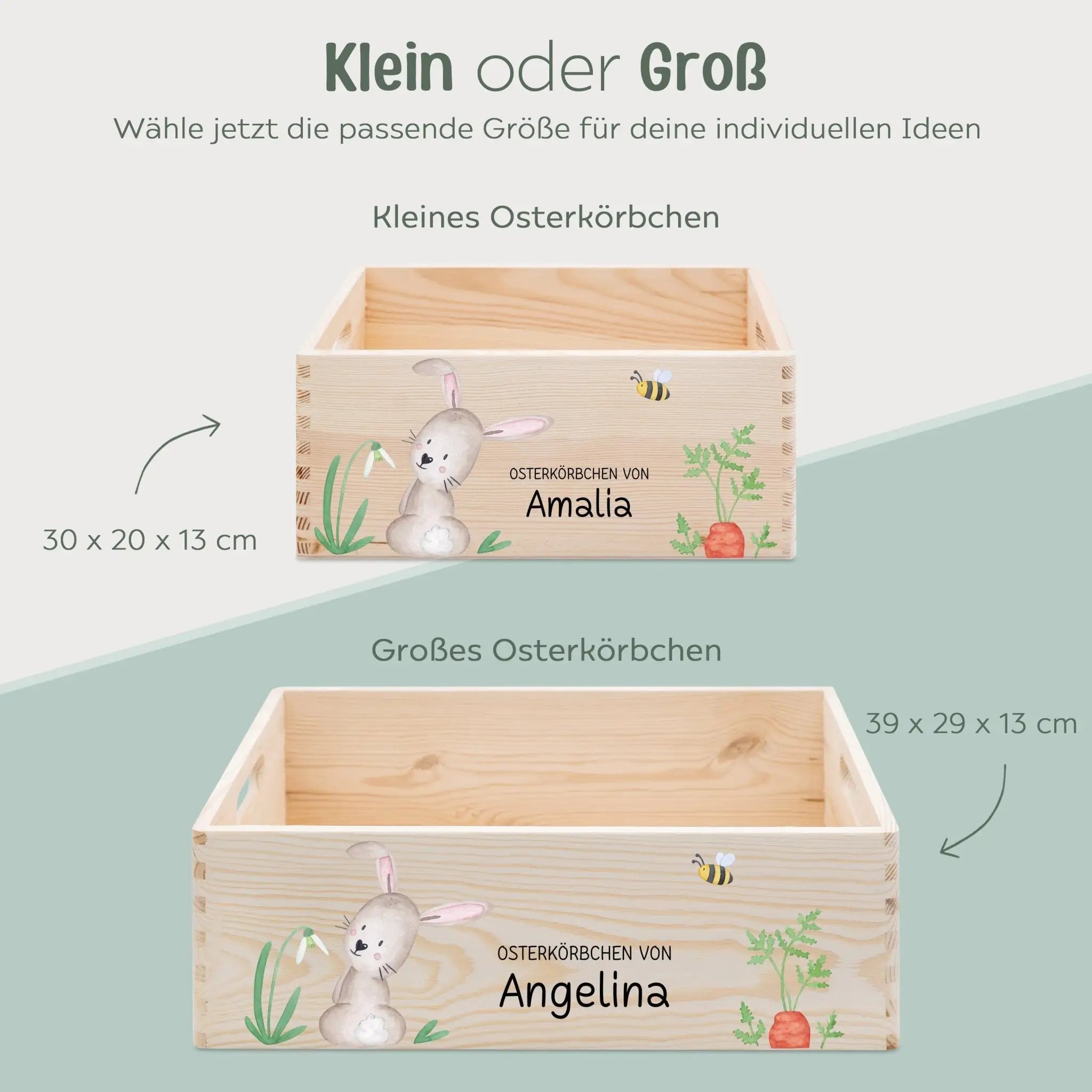 Osterkiste Holz personalisiert Osterhase und Eiersuche Aquarell - wunderwunsch