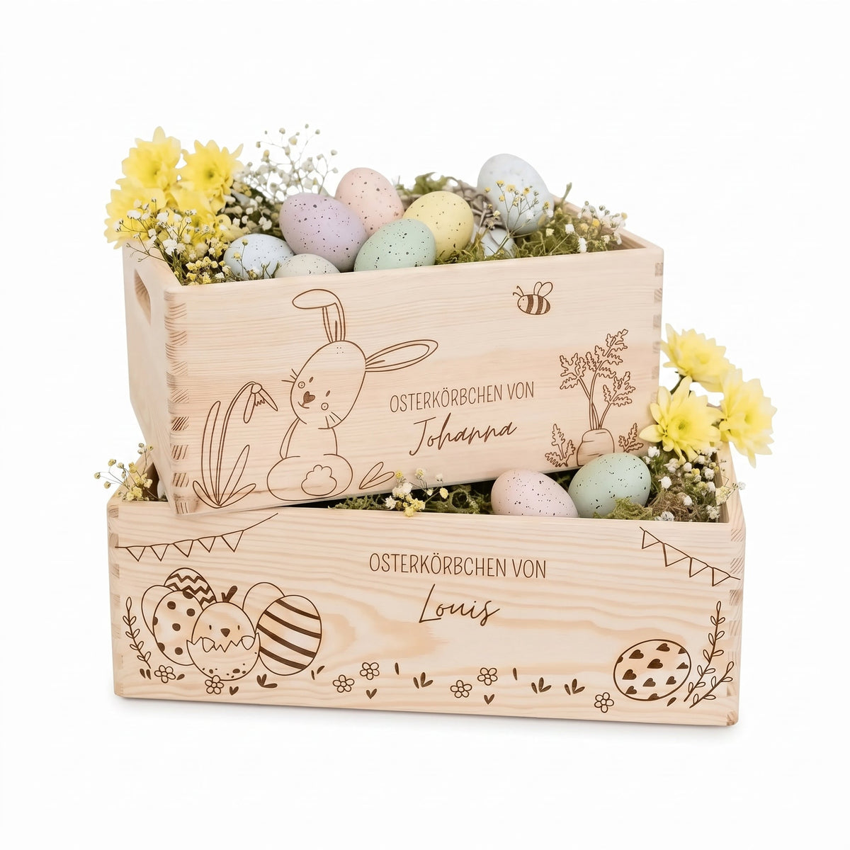 Osterkiste Holz personalisiert Osterhase und Eiersuche Gravur - wunderwunsch