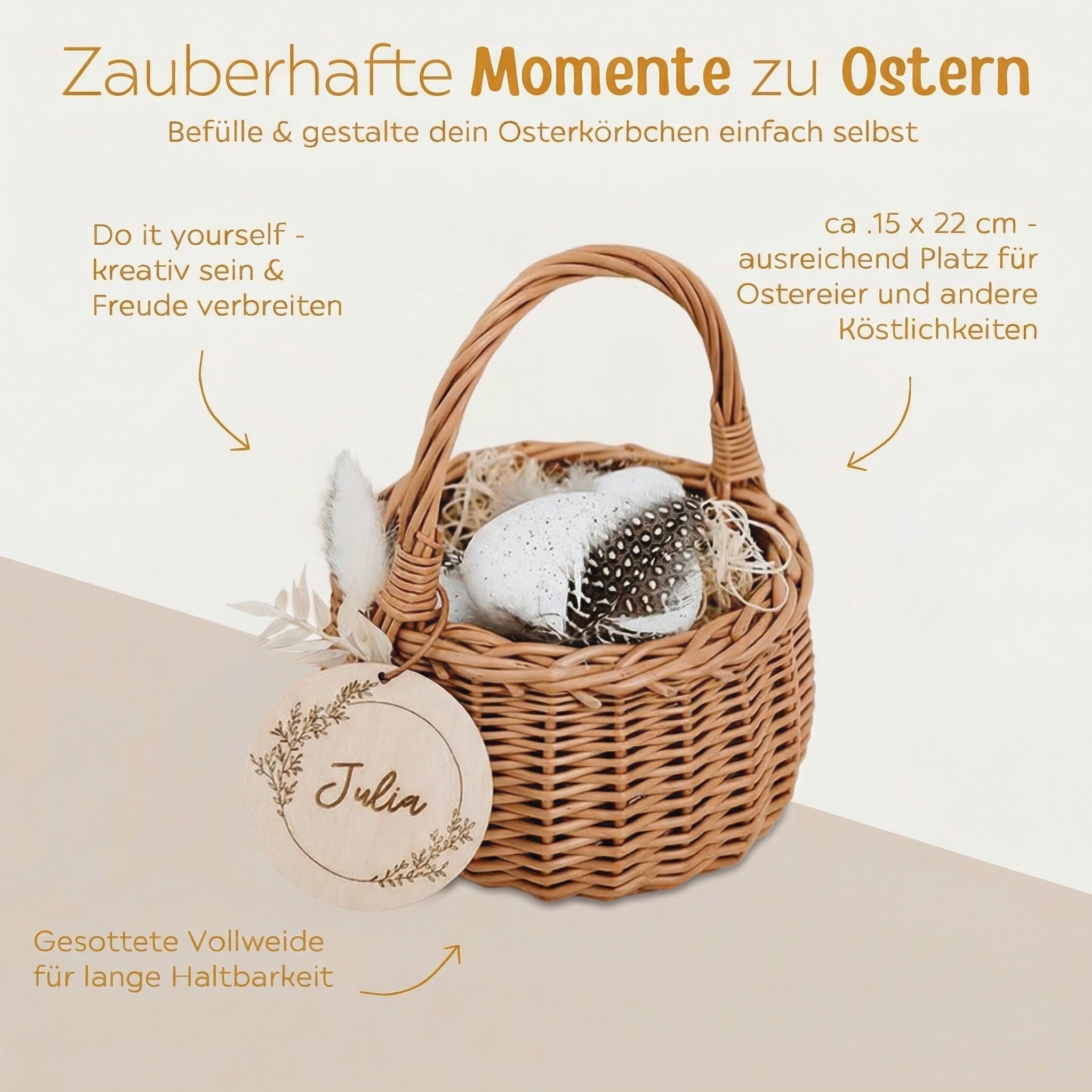 Osterkörbchen Weide mit Anhänger Blumenkranz Gravur - wunderwunsch