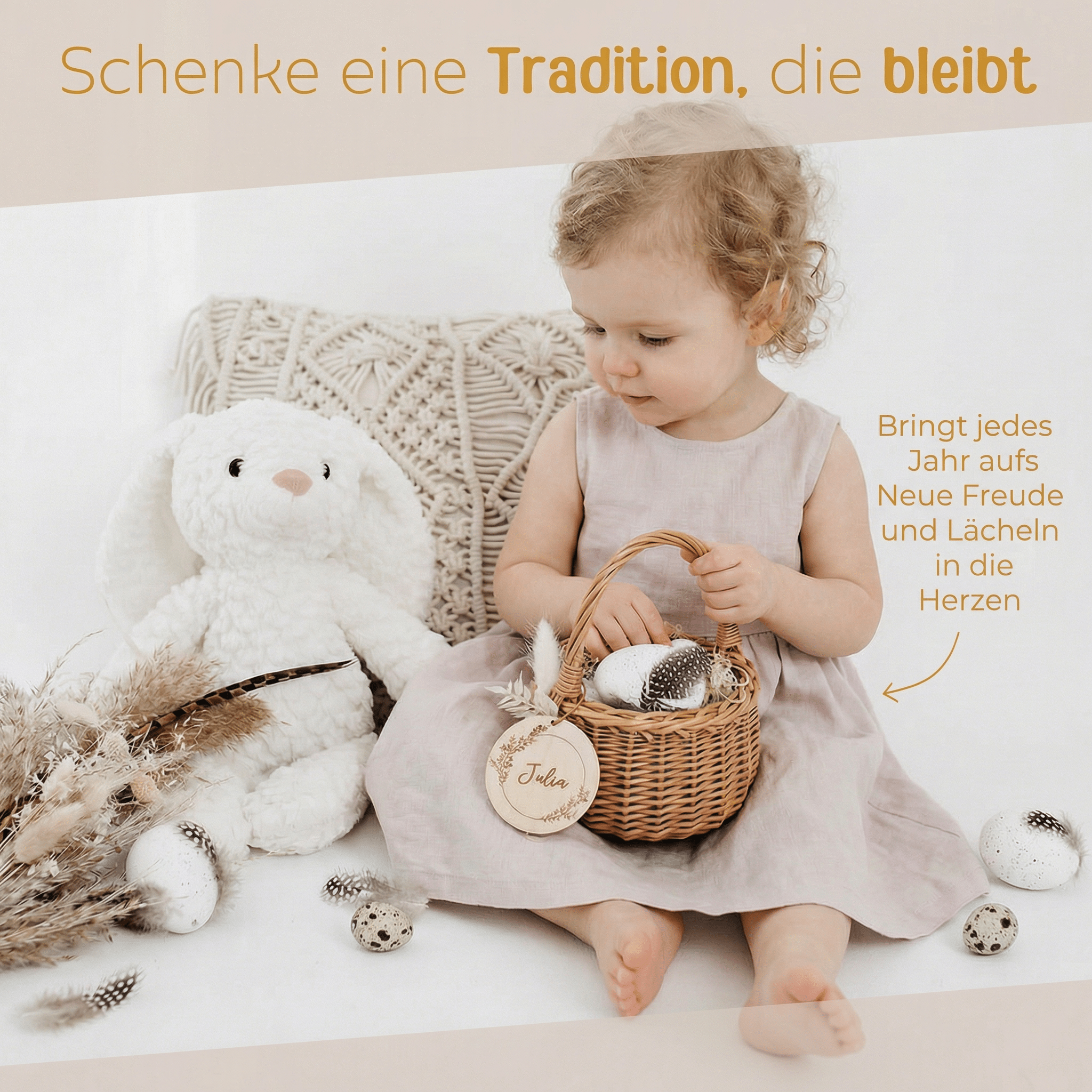 Osterkörbchen Weide mit Anhänger Blumenkranz Gravur - wunderwunsch