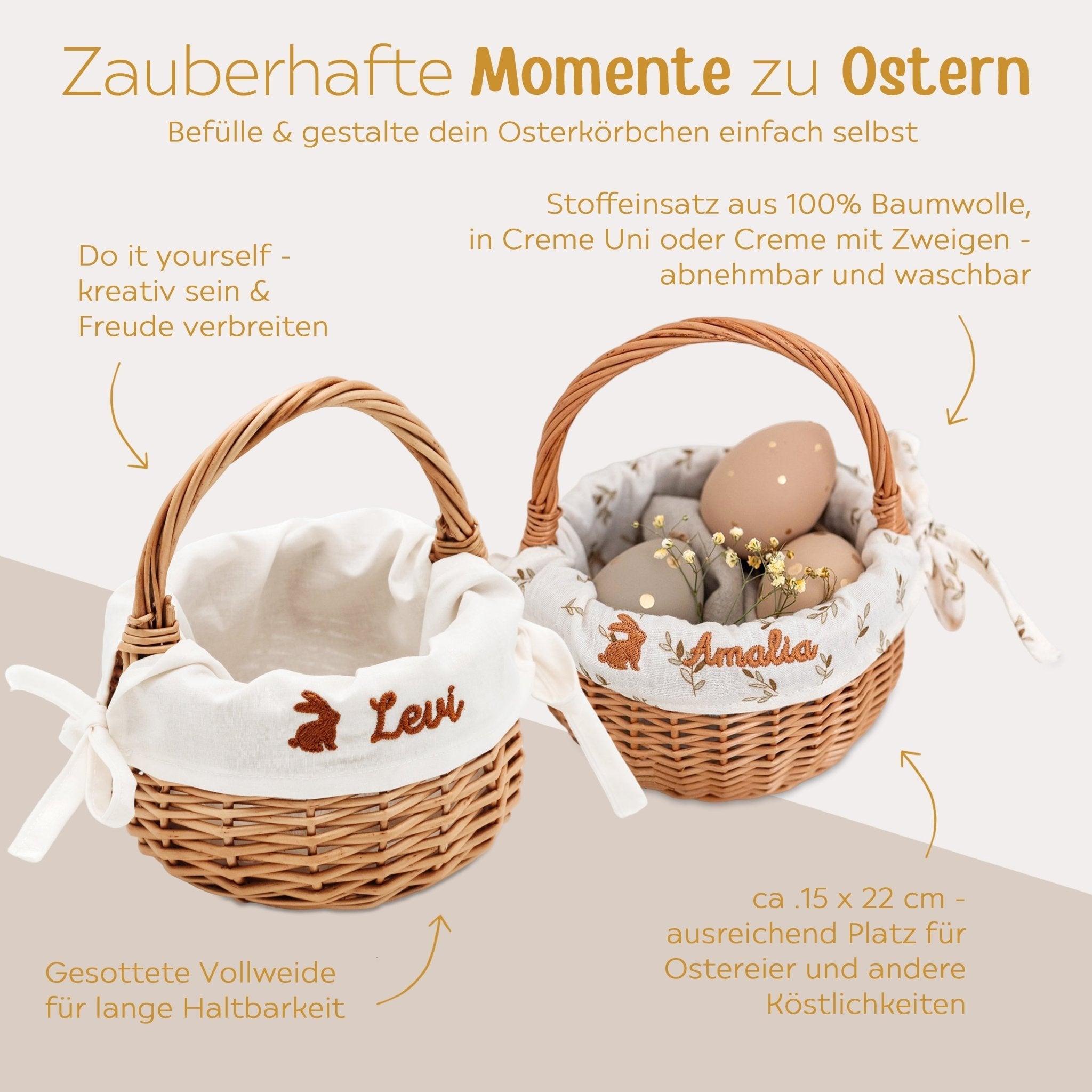 Osterkörbchen Weide mit Stoffeinsatz personalisiert - wunderwunsch