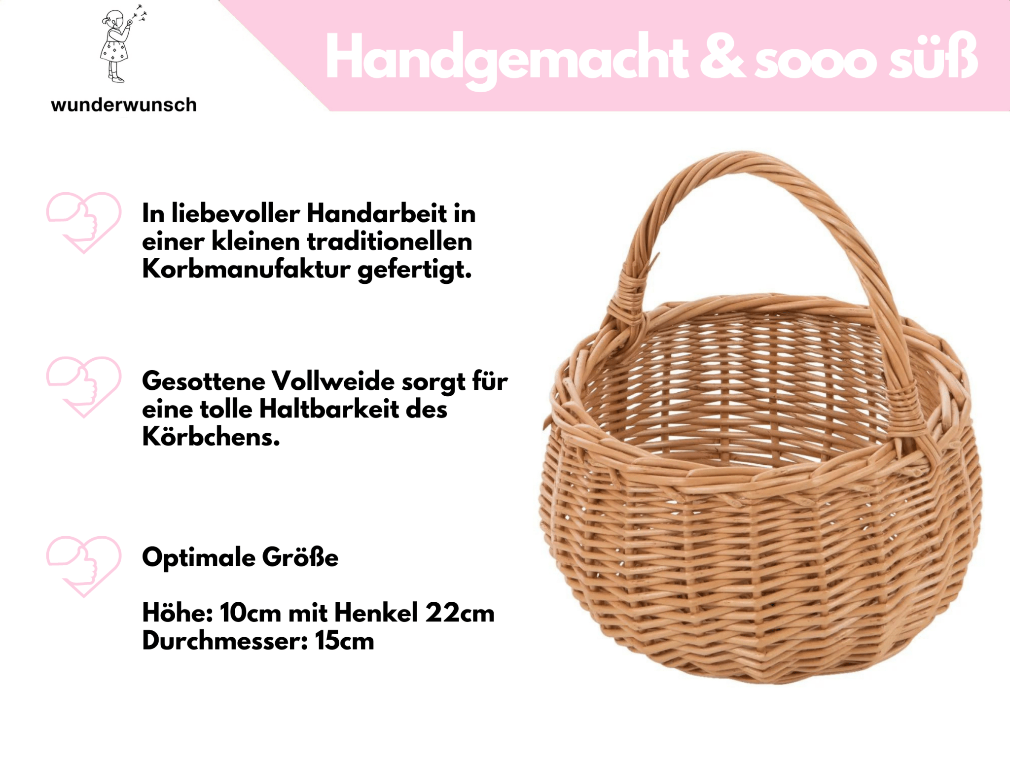 Osterkörbchen Weide personalisiert - Blumenkranz Gravur - wunderwunsch