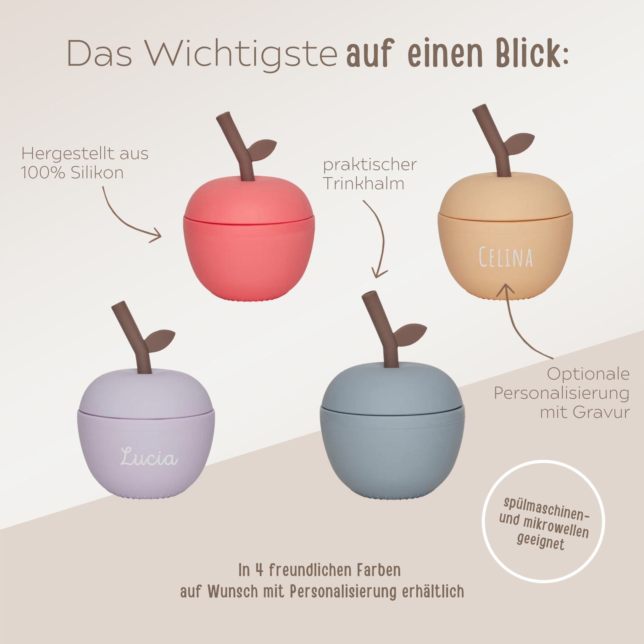 OYOY Apfel Trinkbecher mit Strohhalm aus Silikon - wunderwunsch