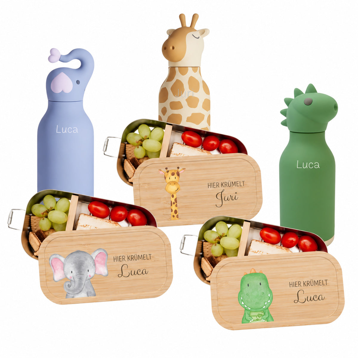 Pausen Bundle - Brotdose + ASOBU Bestie Tier Trinkflasche personalisiert
