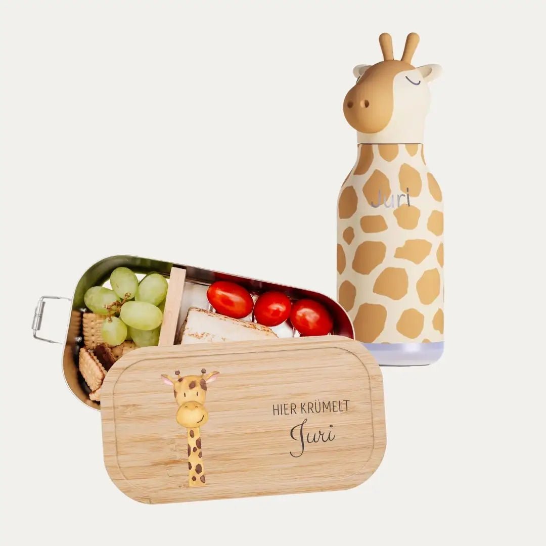 Pausen Bundle - Brotdose + ASOBU Bestie Tier Trinkflasche personalisiert - wunderwunsch