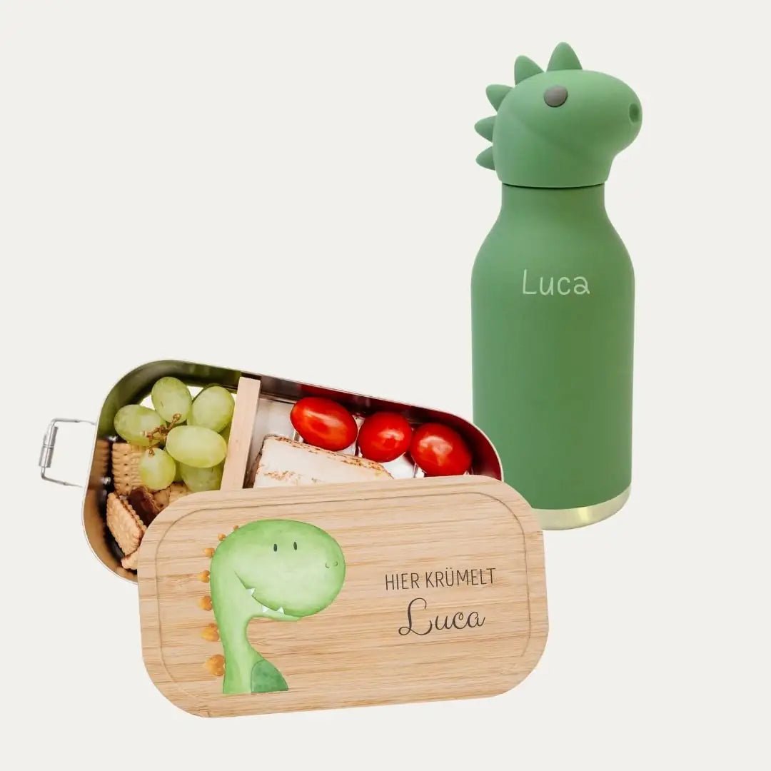 Pausen Bundle - Brotdose + ASOBU Bestie Tier Trinkflasche personalisiert - wunderwunsch