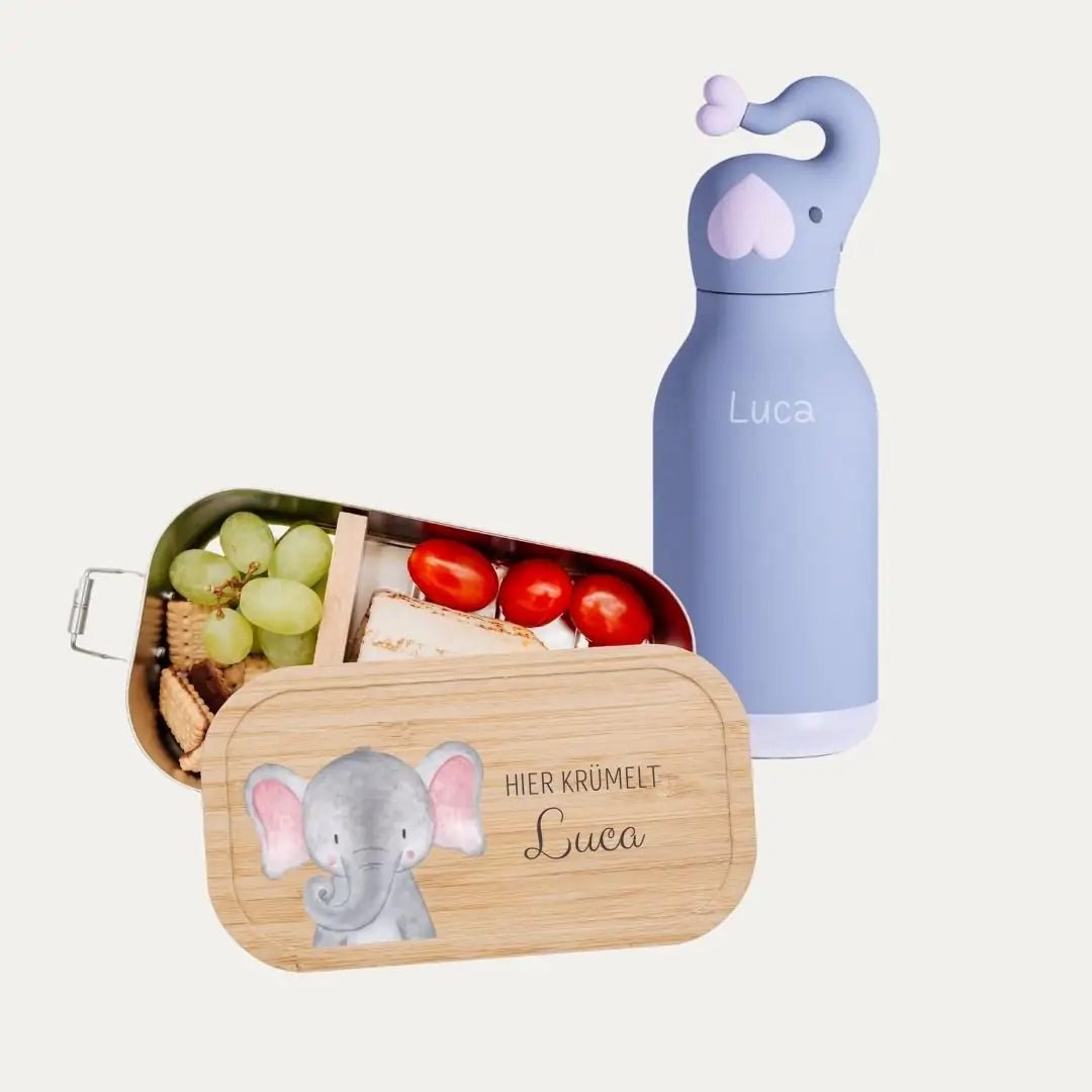 Pausen Bundle - Brotdose + ASOBU Bestie Tier Trinkflasche personalisiert - wunderwunsch