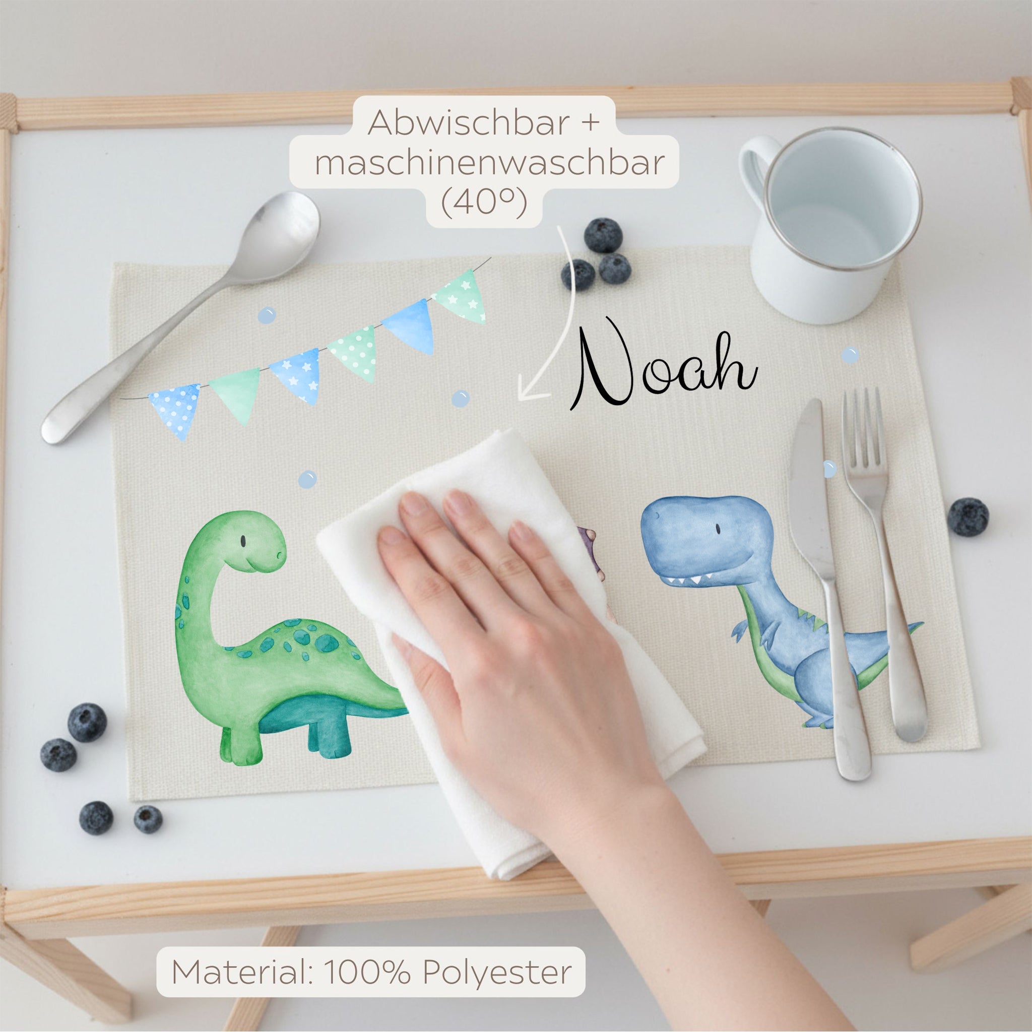Platzdeckchen personalisiert - Dinos Girlande Aquarell - wunderwunsch
