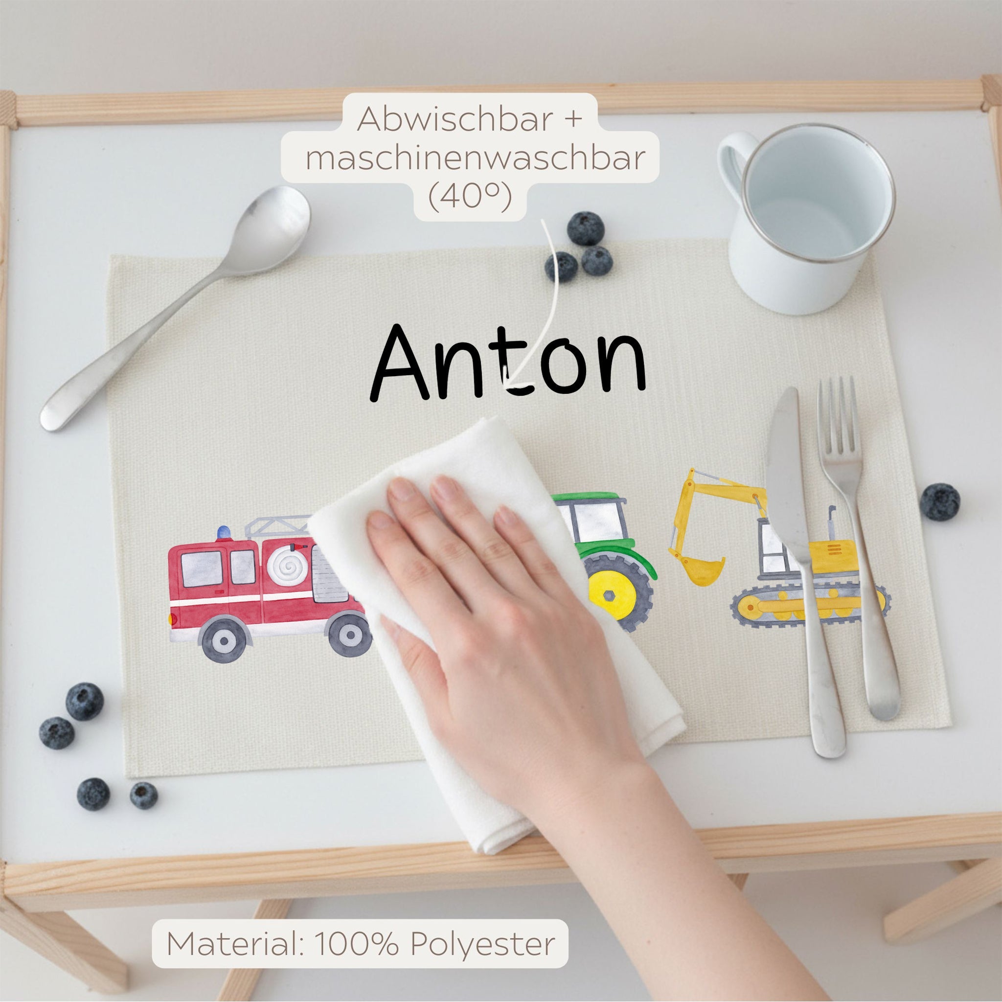 Platzdeckchen personalisiert - Fahrzeuge Aquarell - wunderwunsch