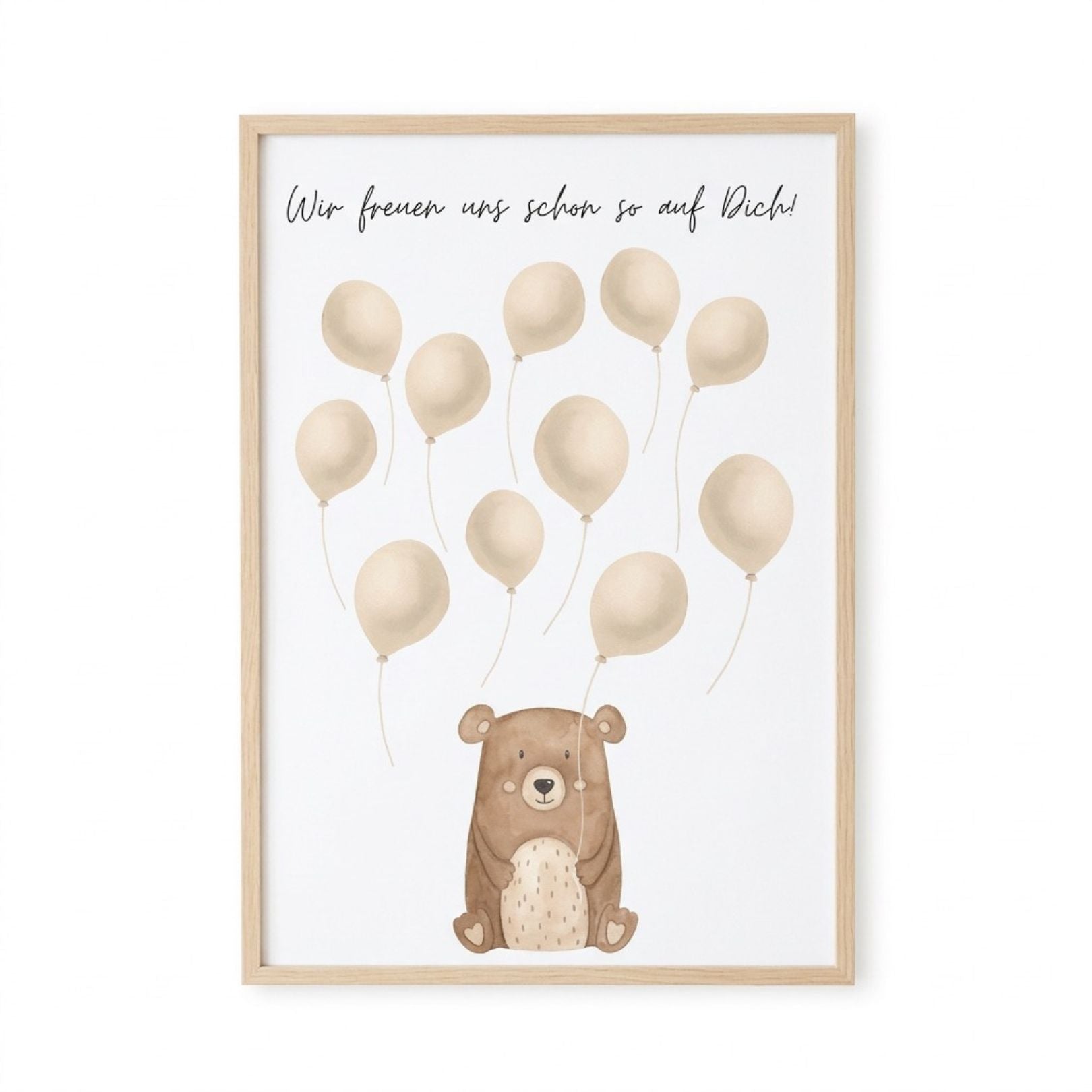 Poster Fingerabdrücke Babyparty - Bär Luftballons Aquarell - wunderwunsch