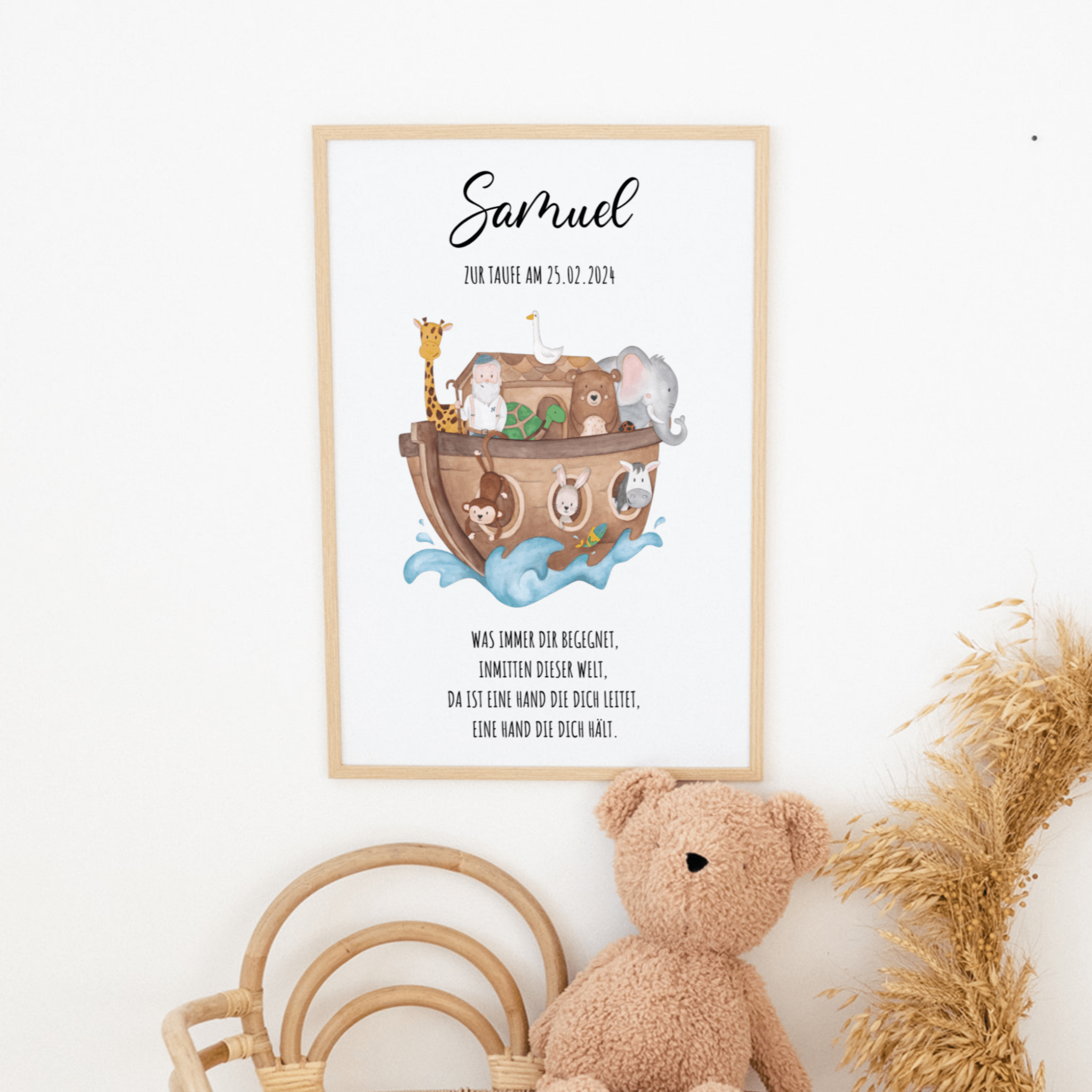 Poster Taufe - Arche Noah Tiere Aquarell - wunderwunsch