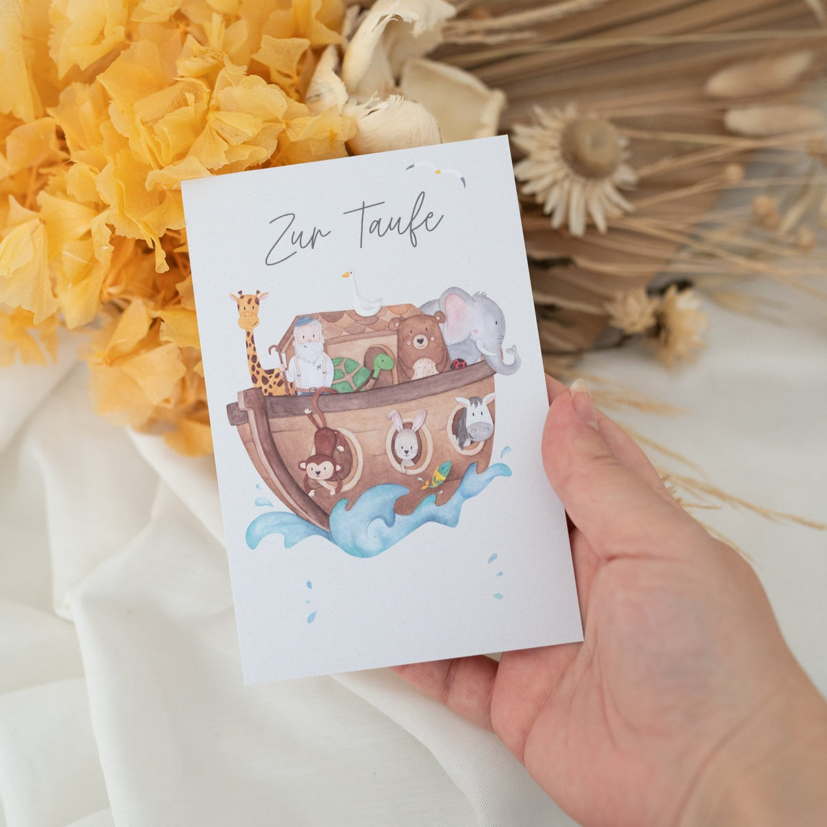 Friendly Fox Taufkarte Arche Noah – Quadratisch, 14,8 X 14,8 Cm, Mit Umschlag, Aus Recyclingkarton
