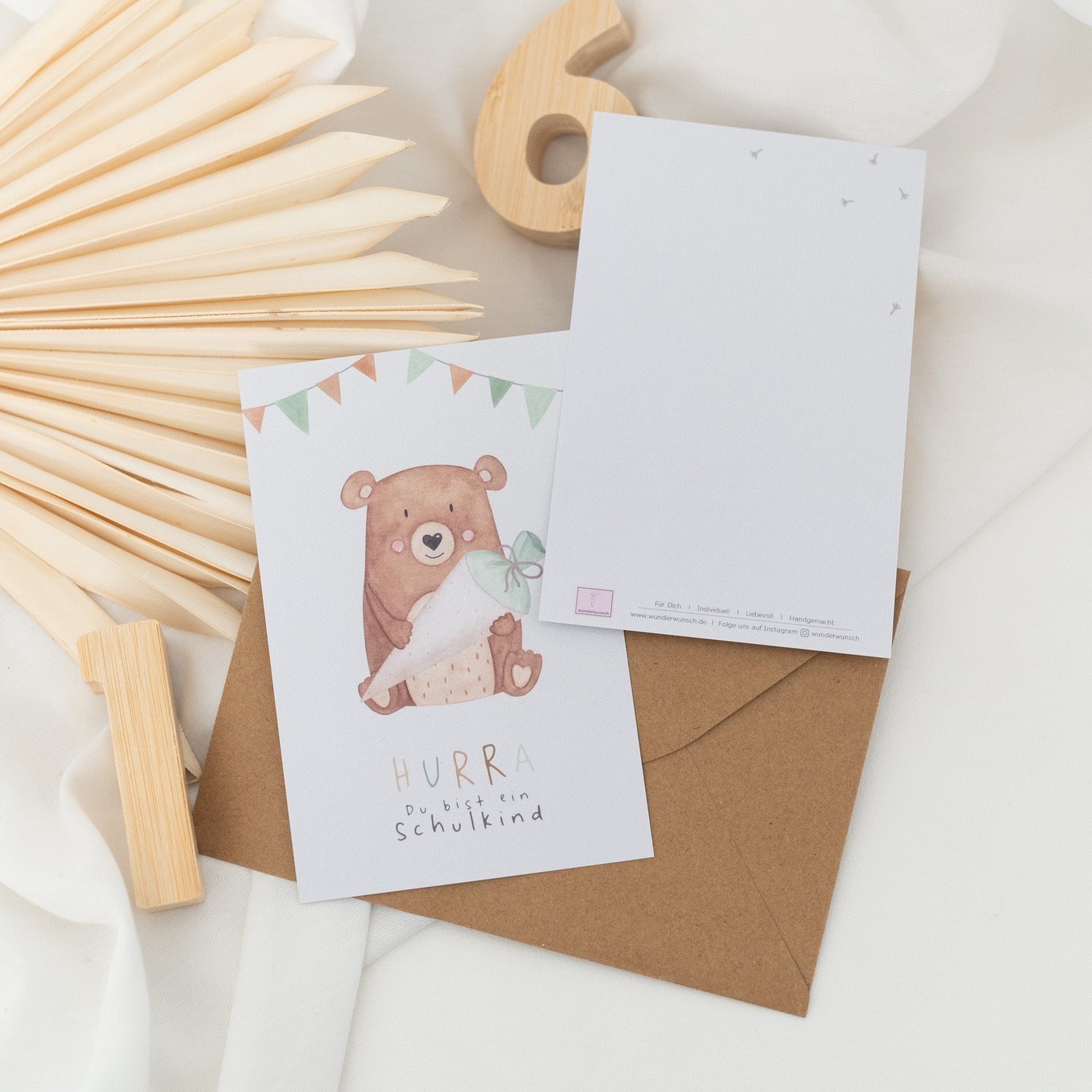 Postkarte "Bär mit Schultüte" - wunderwunsch