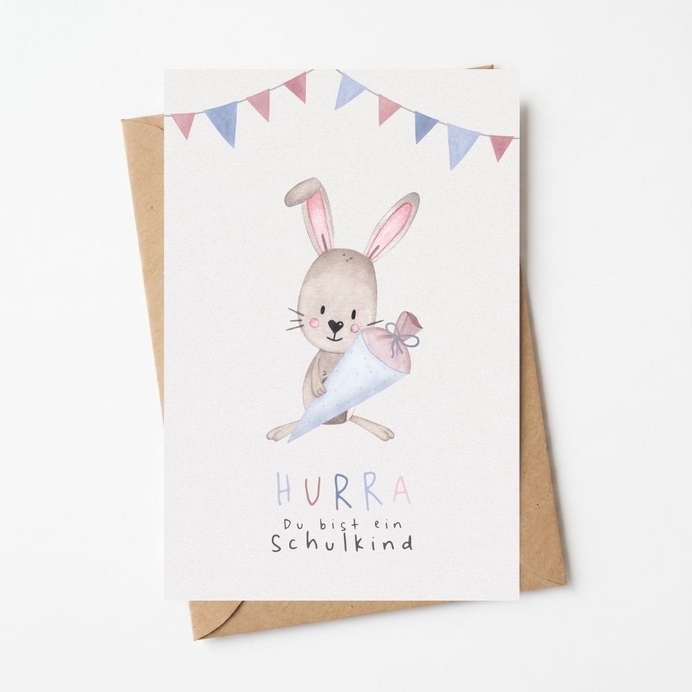 Postkarte "Hase mit Schultüte" - wunderwunsch