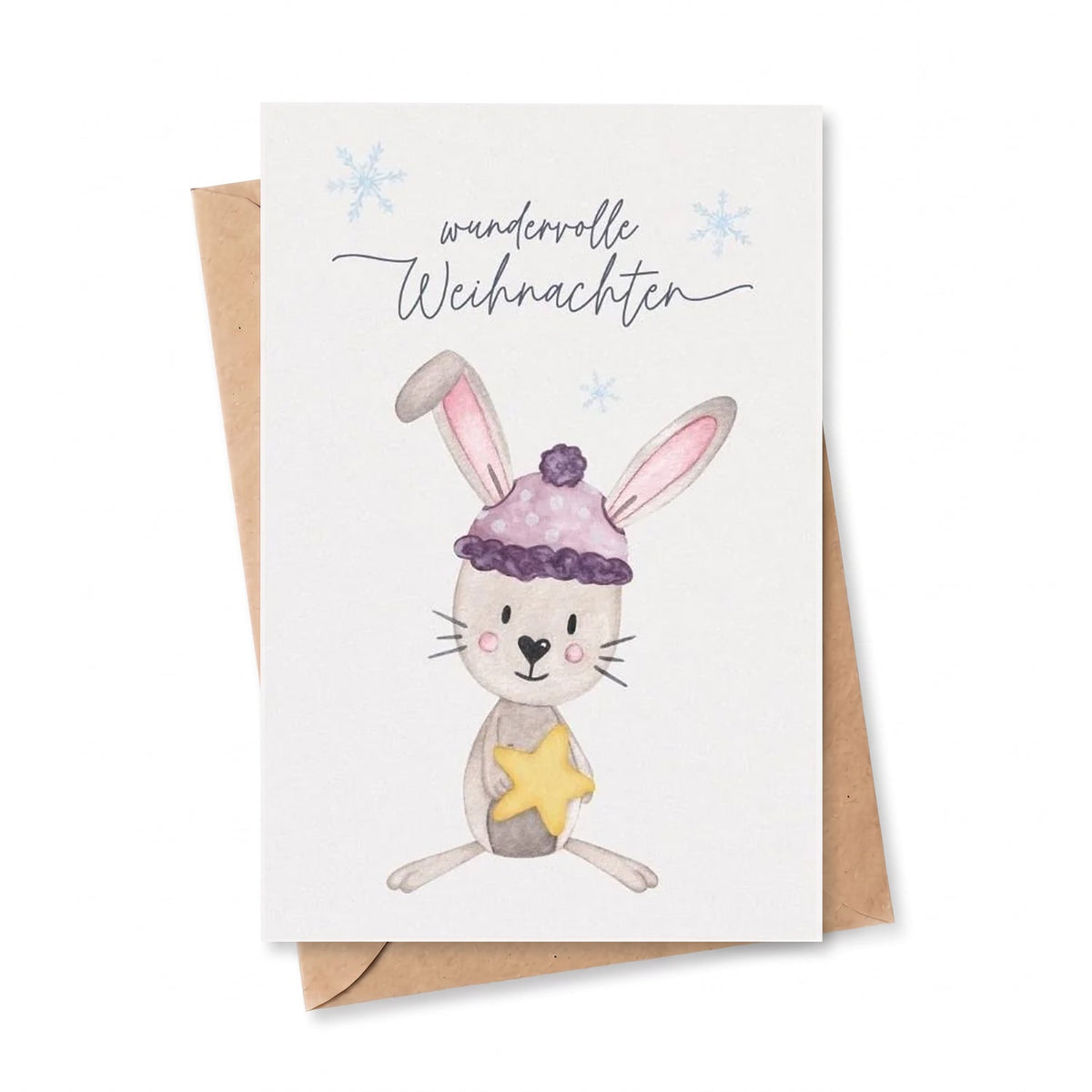 Postkarte "Hase mit Weihnachtsstern" - wunderwunsch