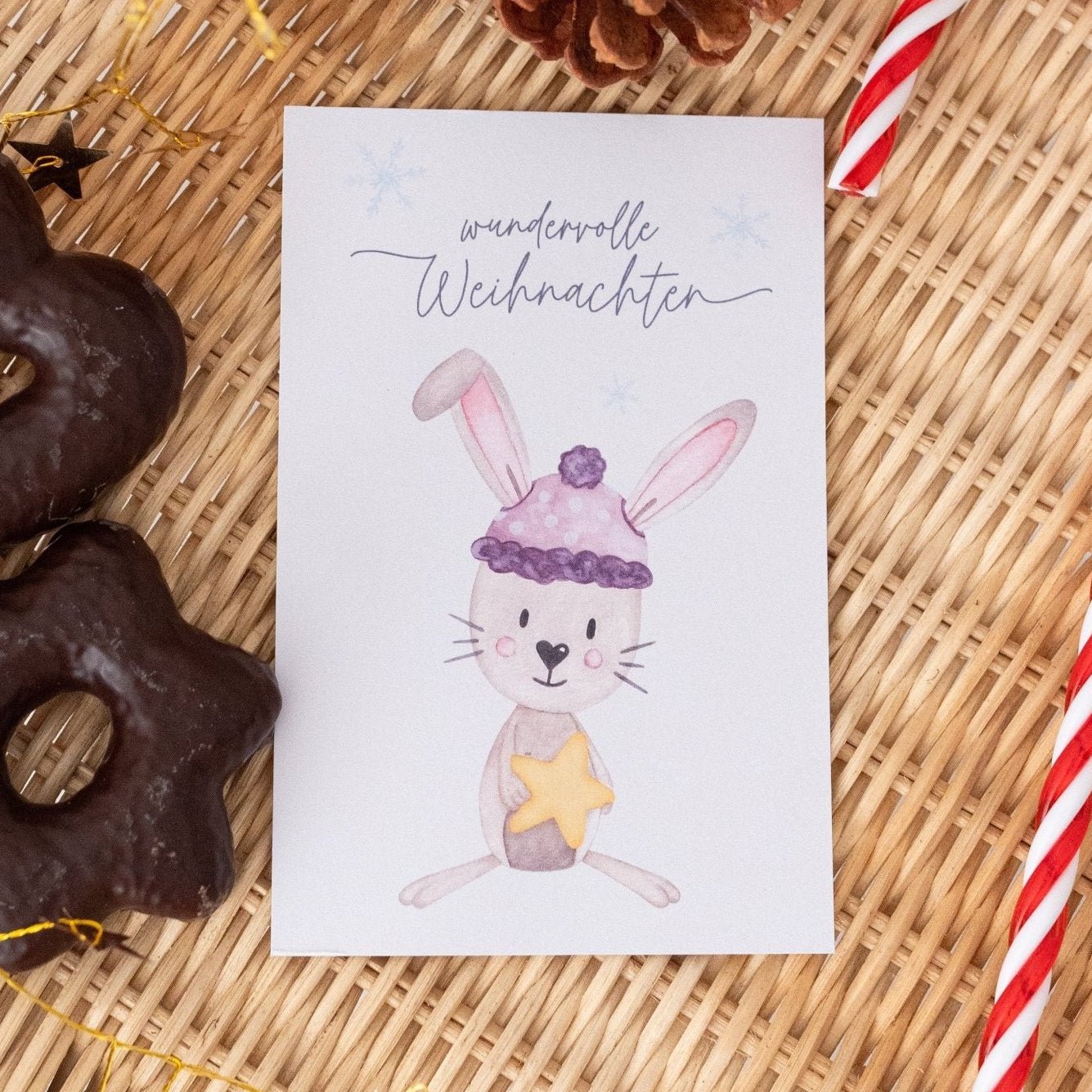 Postkarte "Hase mit Weihnachtsstern" - wunderwunsch