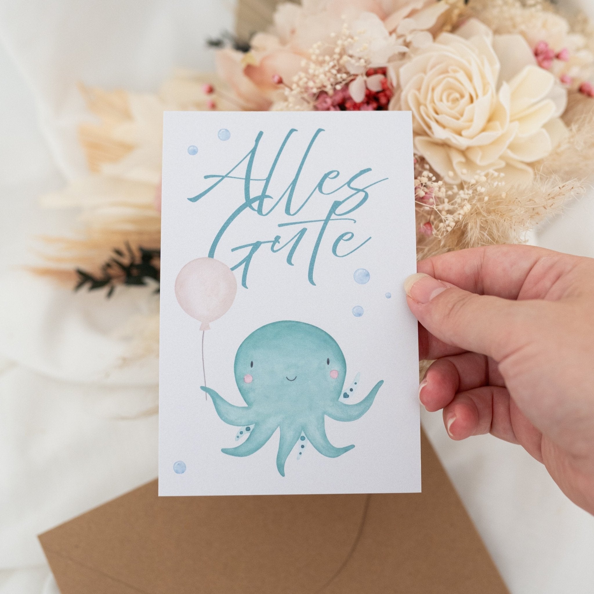 Postkarte "Oktopus" Alles Gute - wunderwunsch