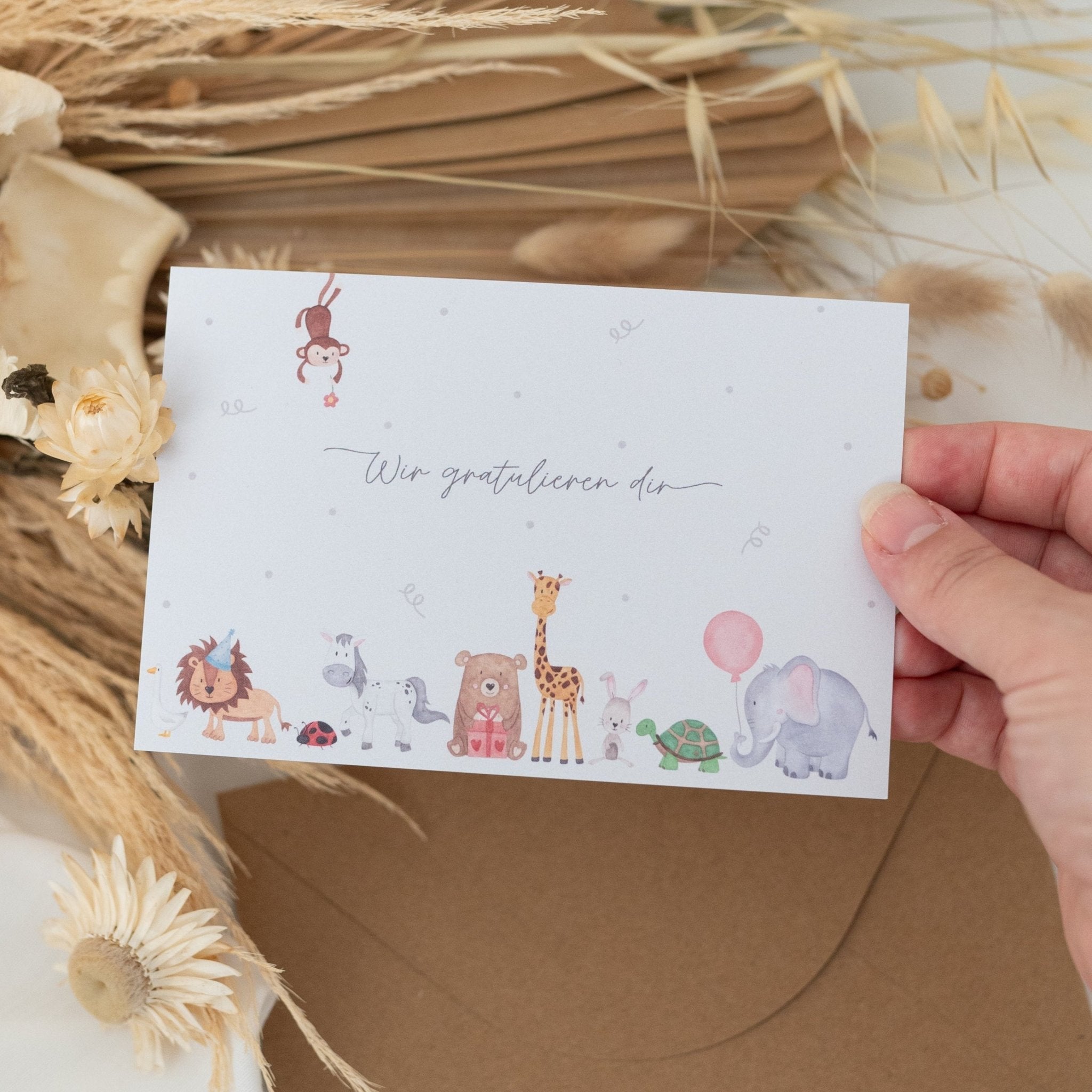 Postkarte "Partytiere" wir gratulieren dir - wunderwunsch