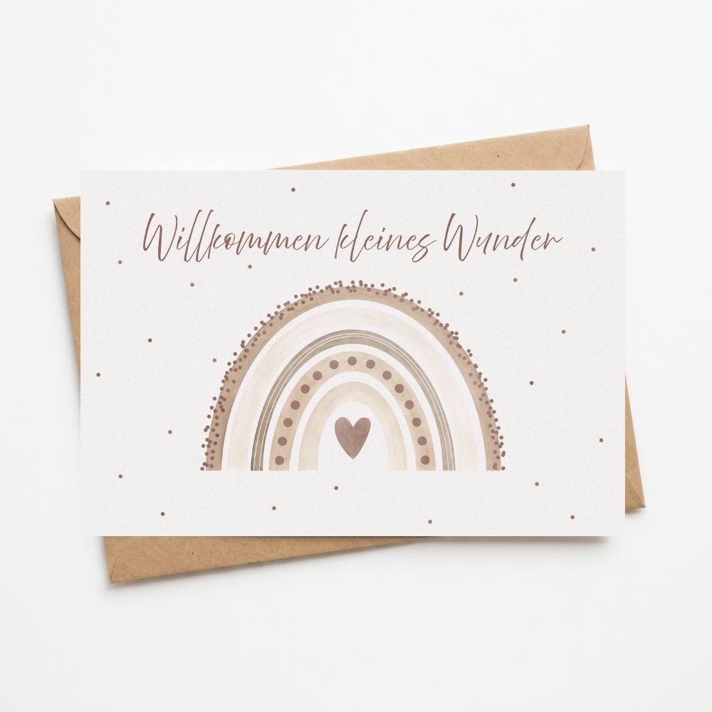 Postkarte "Regenbogen beige" zur Geburt - wunderwunsch