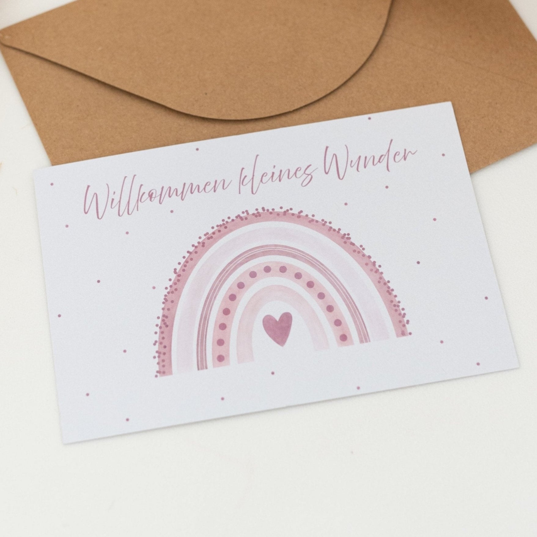 Postkarte "Regenbogen rosa" zur Geburt - wunderwunsch