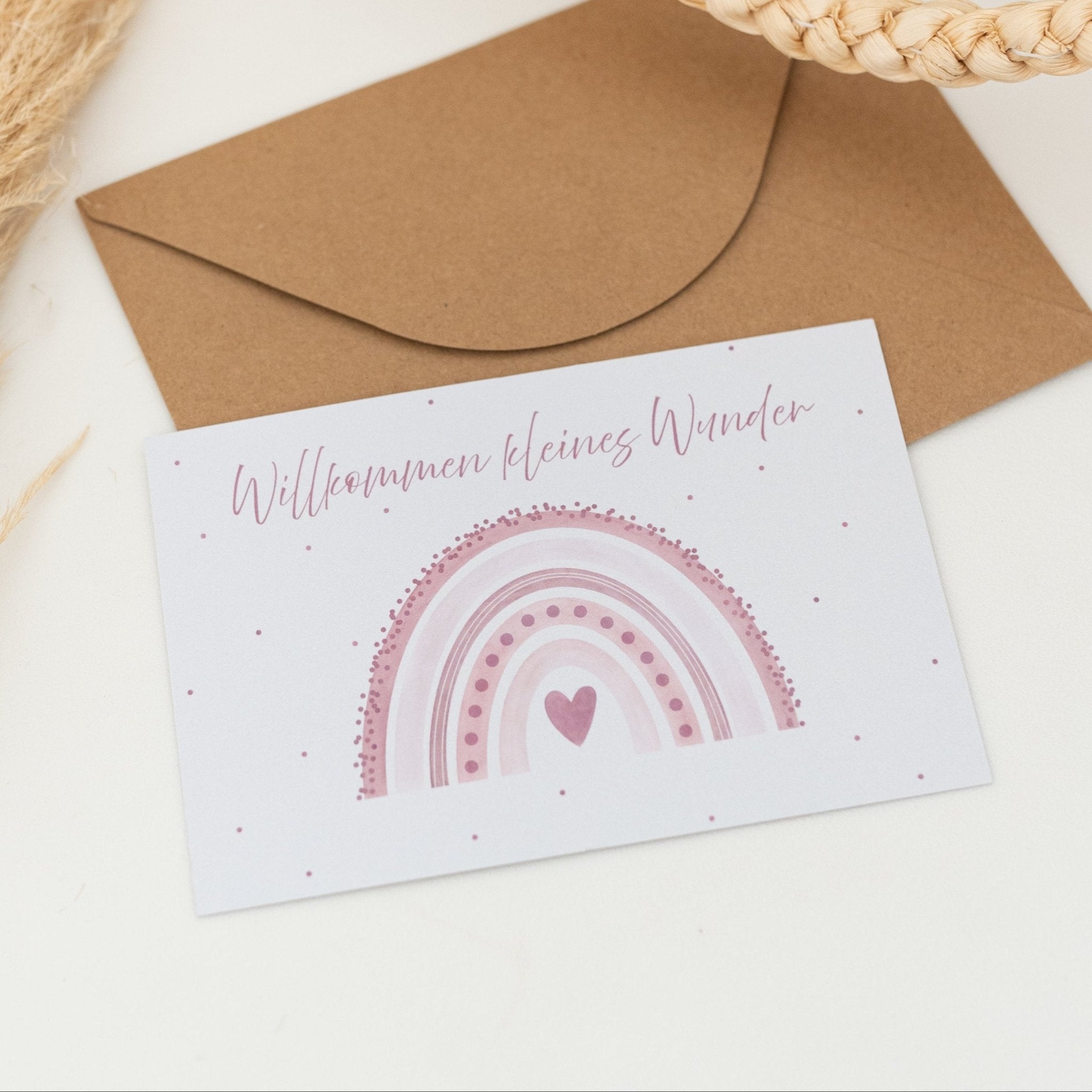 Postkarte "Regenbogen rosa" zur Geburt - wunderwunsch