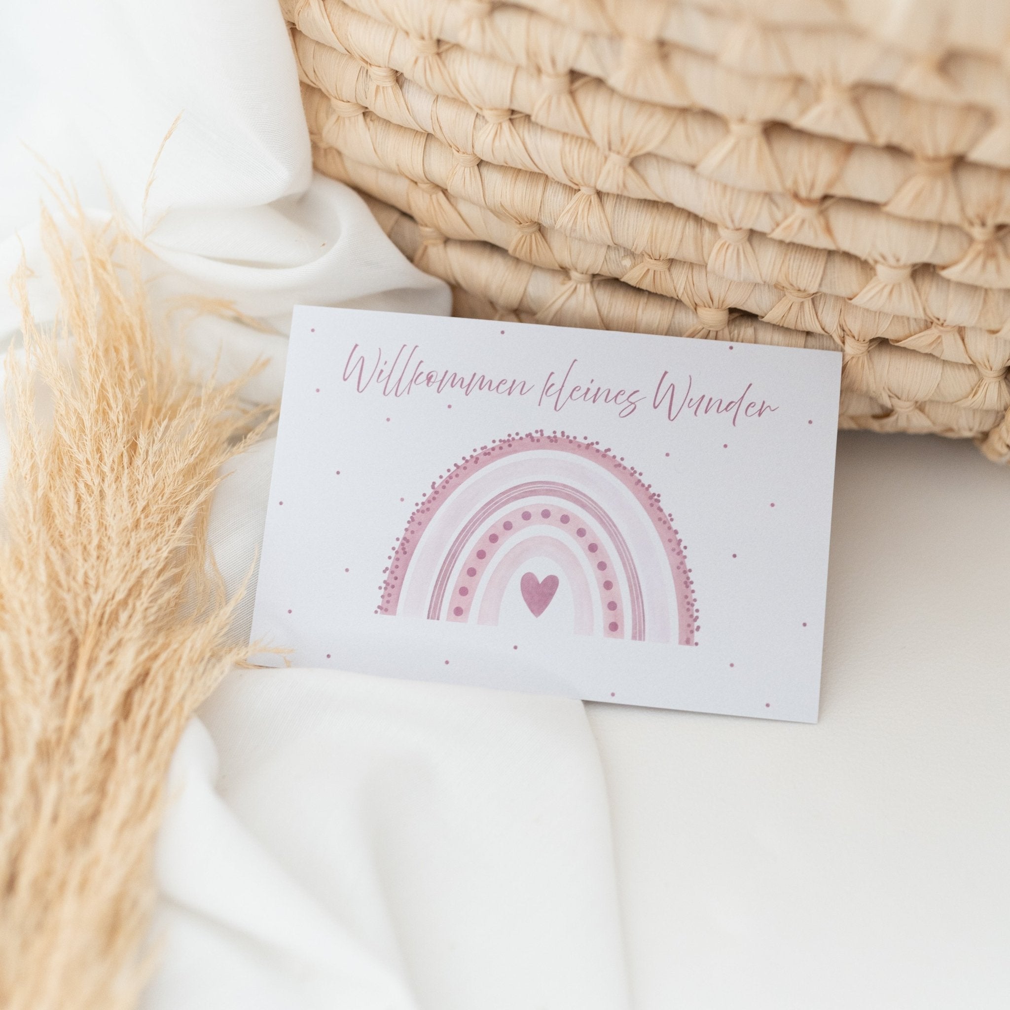 Postkarte "Regenbogen rosa" zur Geburt - wunderwunsch