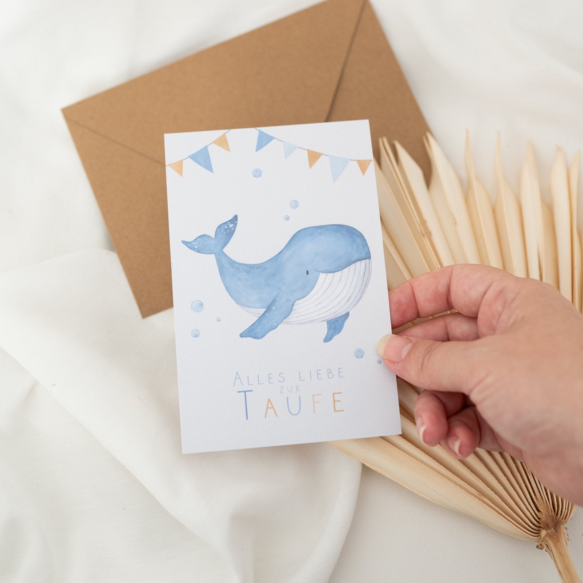 Postkarte "Wal" zur Taufe - wunderwunsch