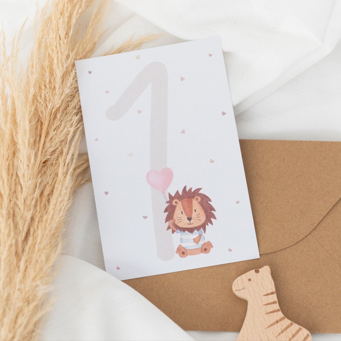 Postkarte "Zahl" mit Löwe - wunderwunsch