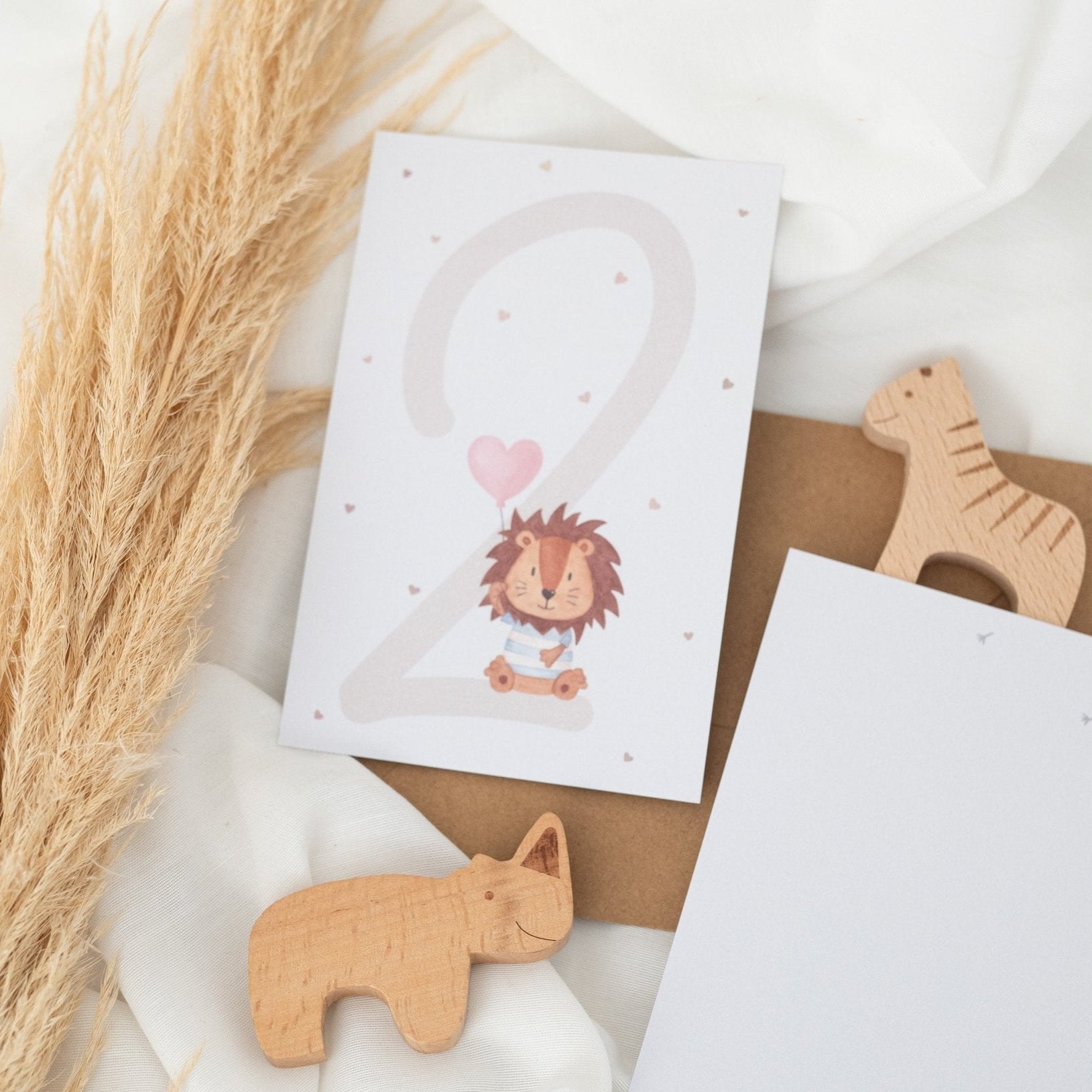 Postkarte "Zahl" mit Löwe - wunderwunsch