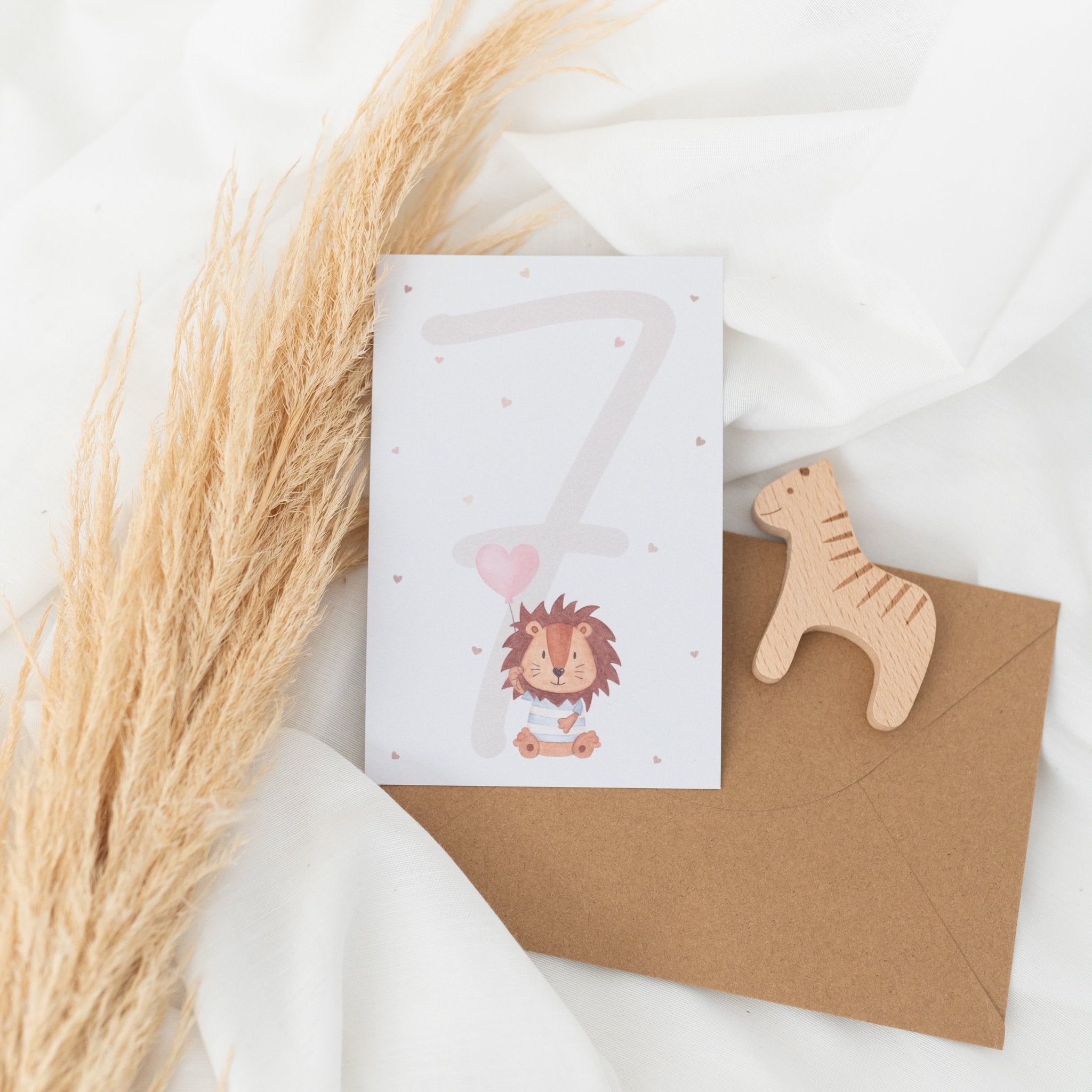 Postkarte "Zahl" mit Löwe - wunderwunsch