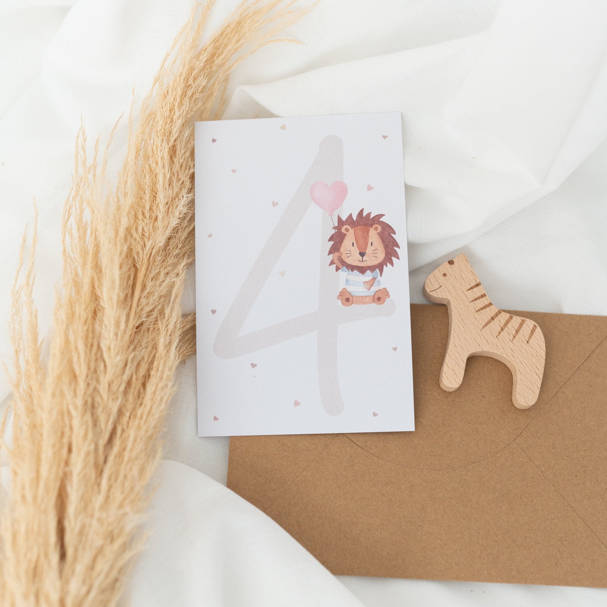 Postkarte "Zahl" mit Löwe - wunderwunsch