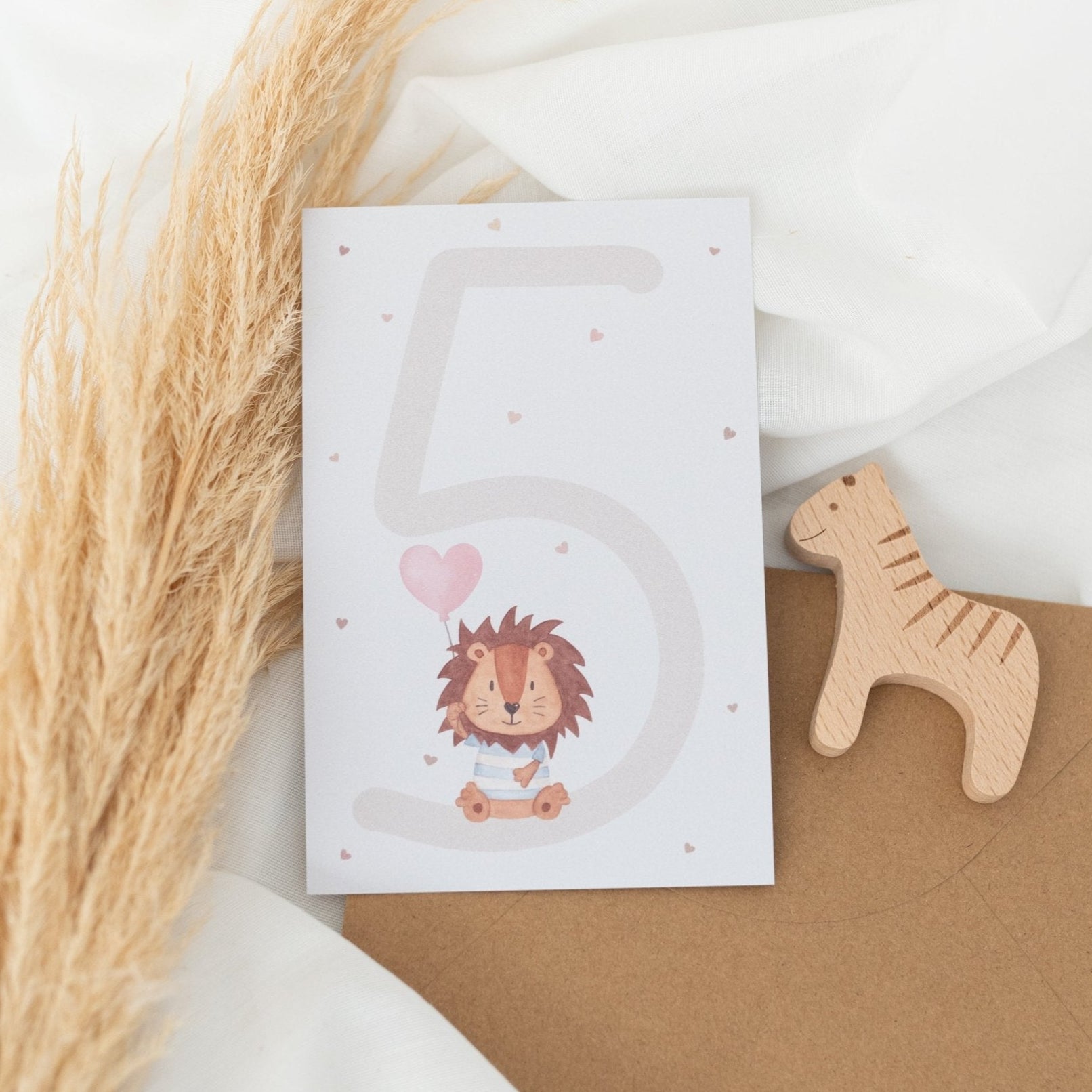Postkarte "Zahl" mit Löwe - wunderwunsch