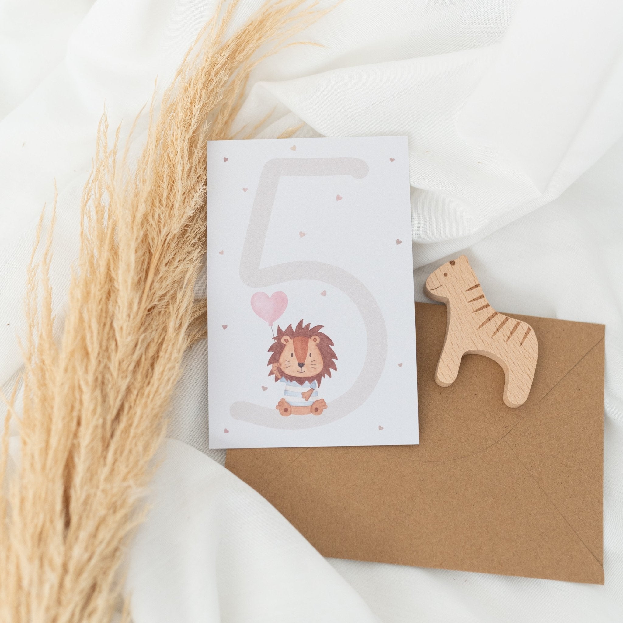 Postkarte "Zahl" mit Löwe - wunderwunsch