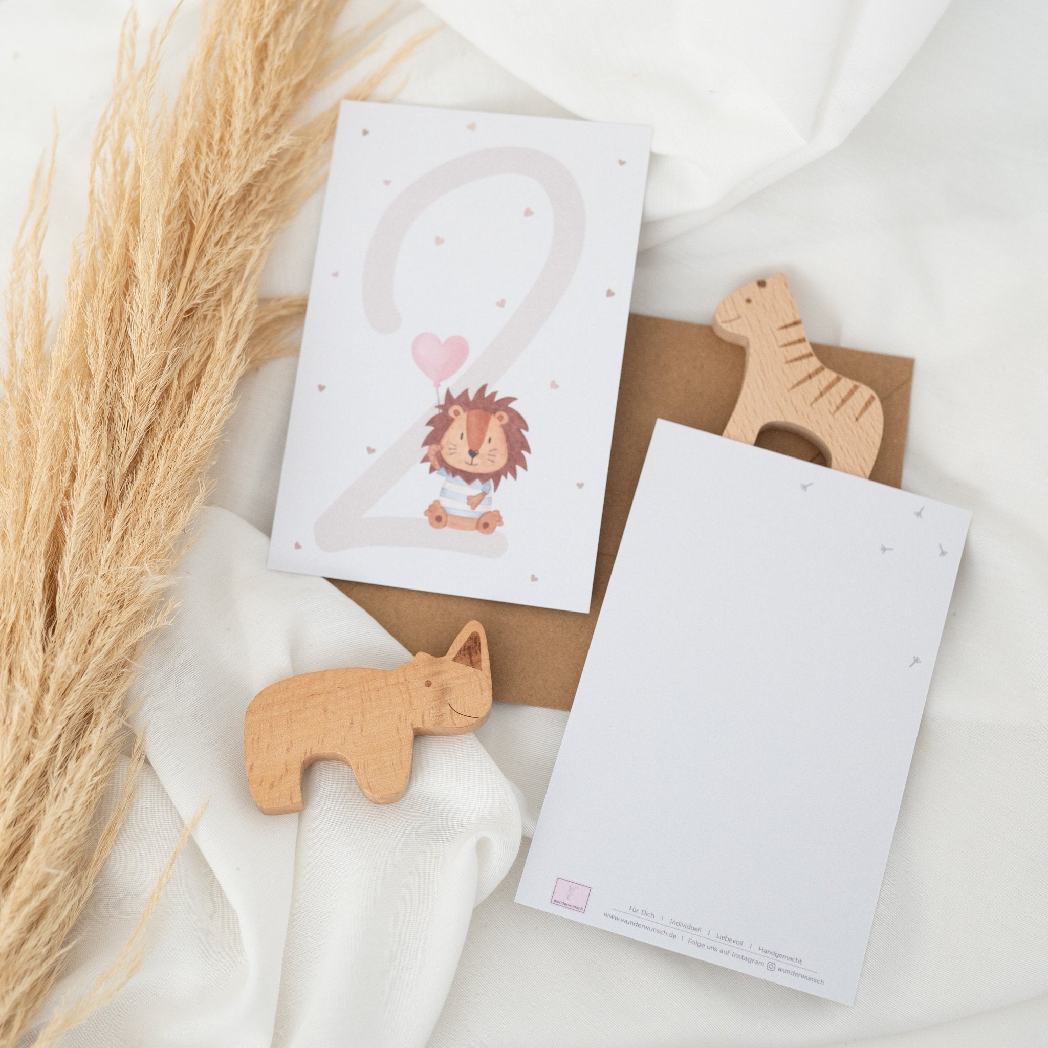 Postkarte "Zahl" mit Löwe - wunderwunsch