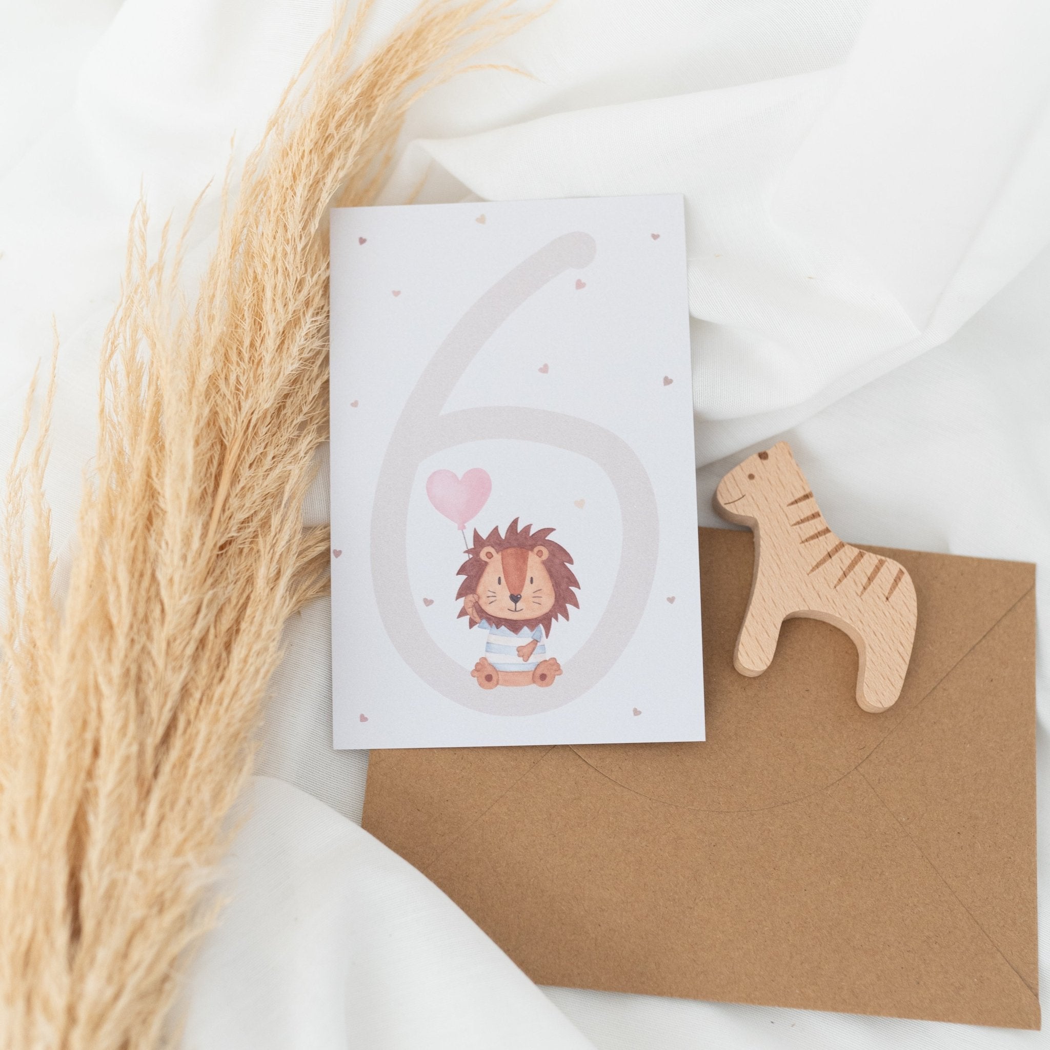 Postkarte "Zahl" mit Löwe - wunderwunsch
