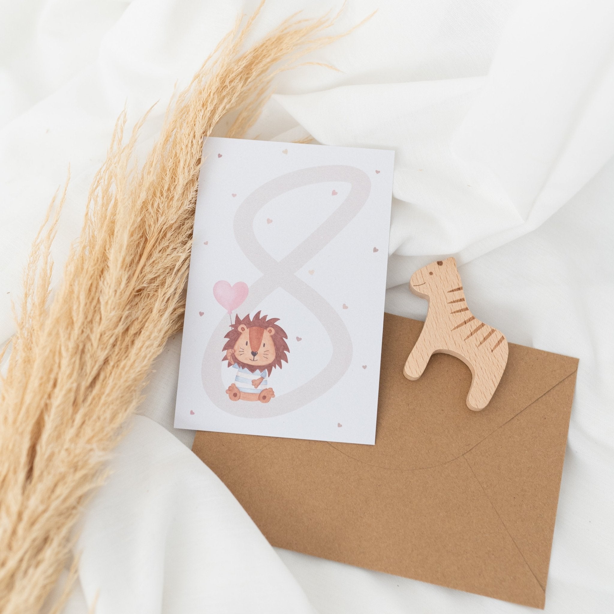 Postkarte "Zahl" mit Löwe - wunderwunsch