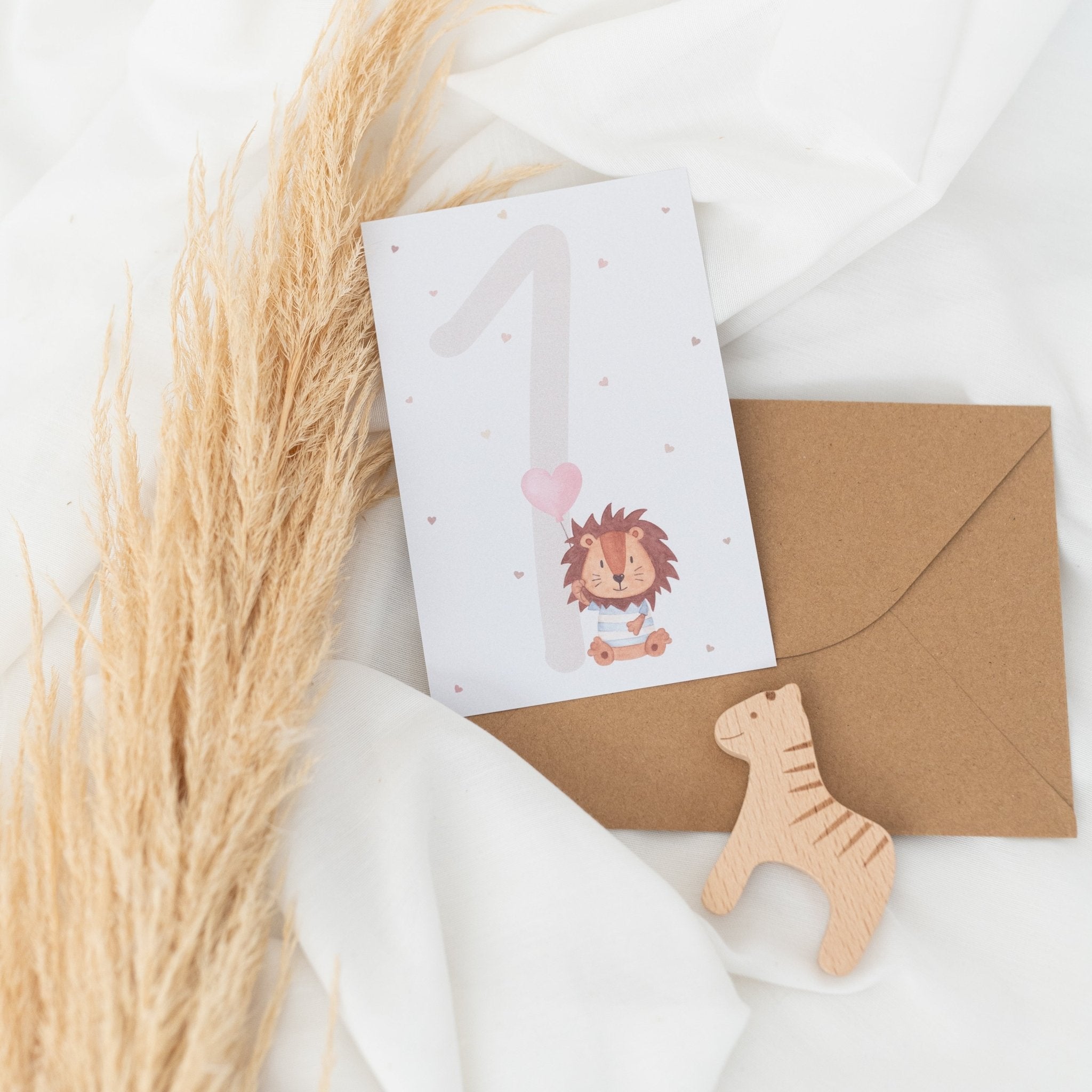 Postkarte "Zahl" mit Löwe - wunderwunsch