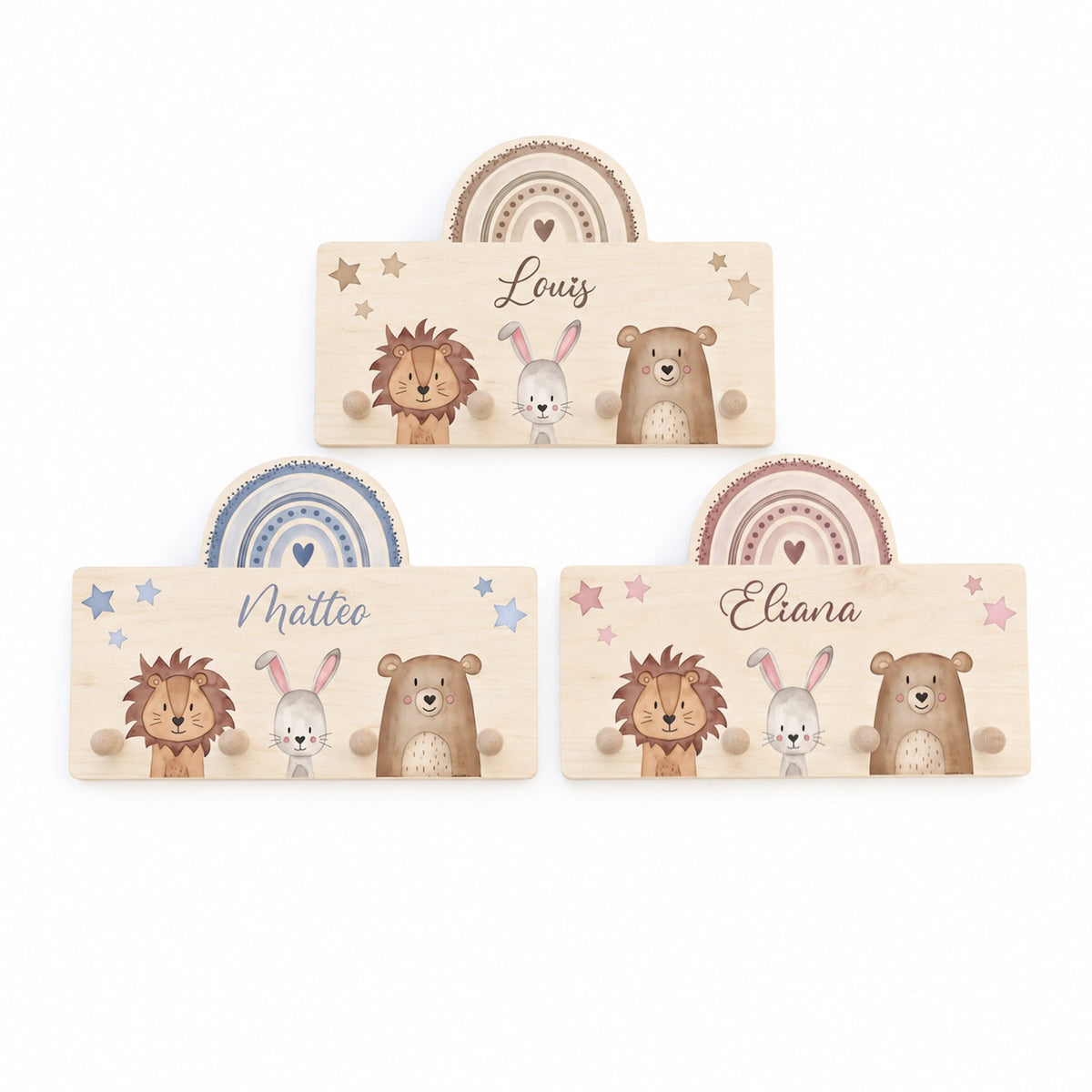 Regenbogen Kindergarderobe personalisiert - Tiere Regenbogen Aquarell - wunderwunsch