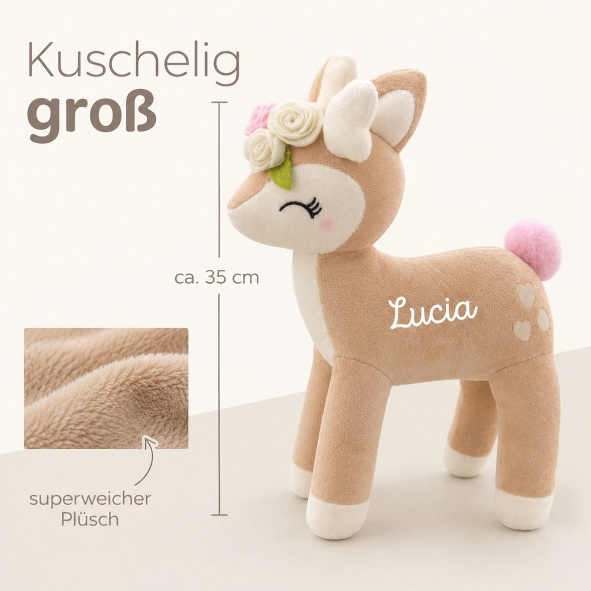 Reh mit Blumenkranz Kuscheltier personalisiert - wunderwunsch