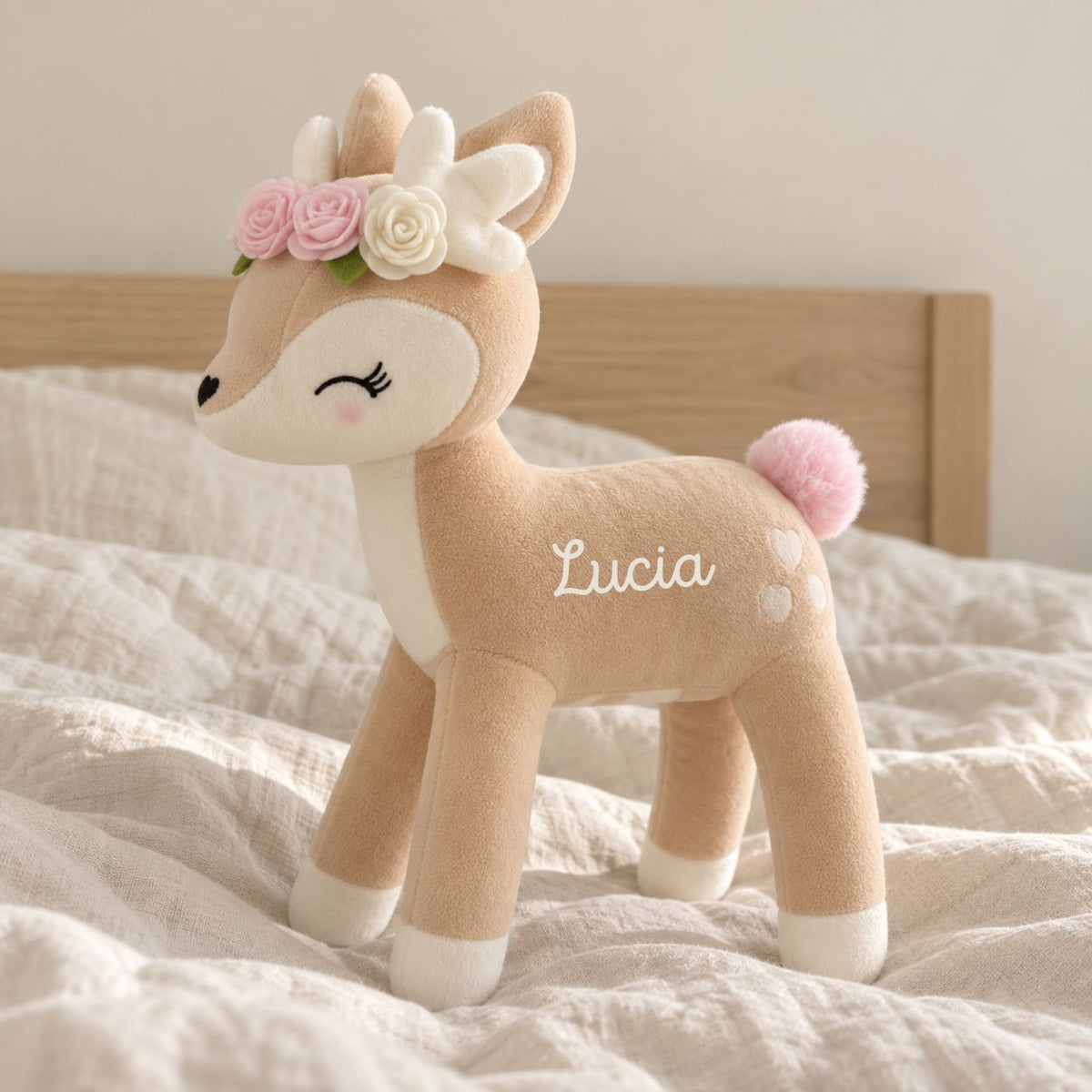 Reh mit Blumenkranz Kuscheltier personalisiert - wunderwunsch