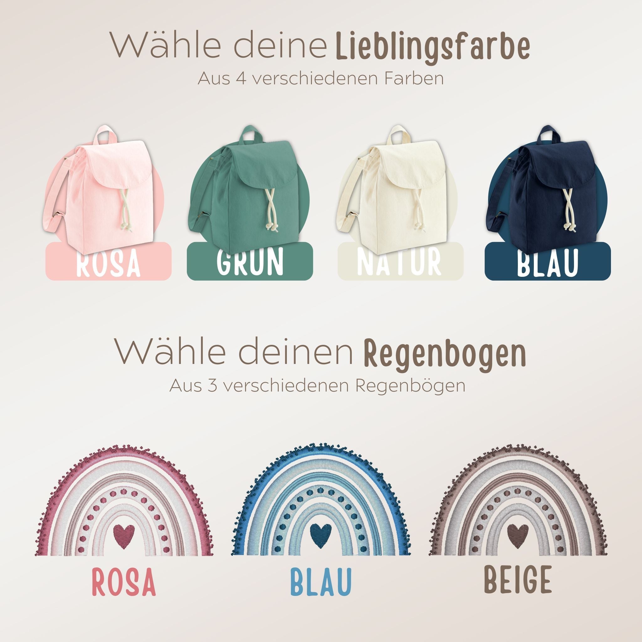 Rucksack mit Namensstick & Regenbogen - wunderwunsch