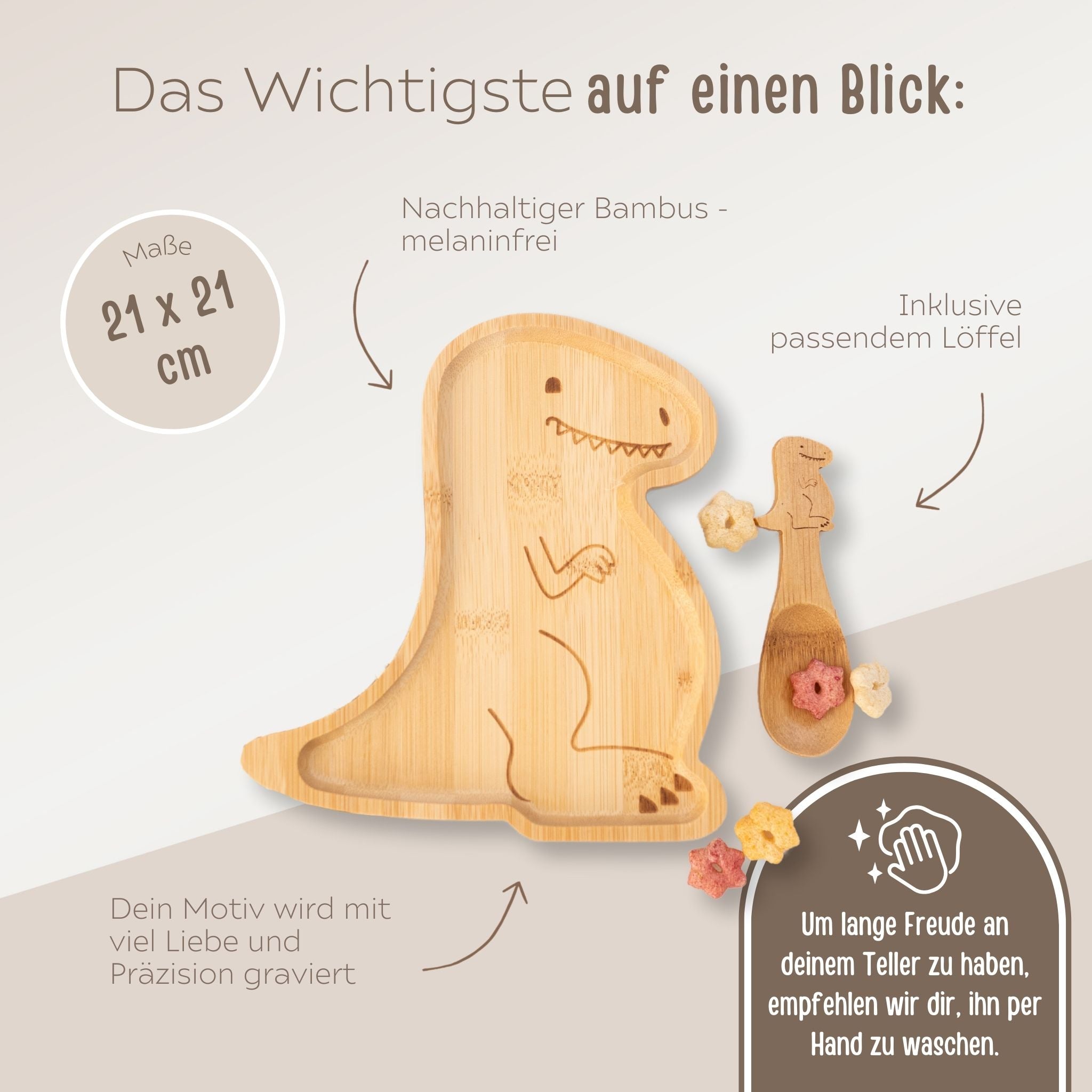 Sass and Belle - Kinderteller mit Kinderlöffel personalisiert - T - Rex - wunderwunsch