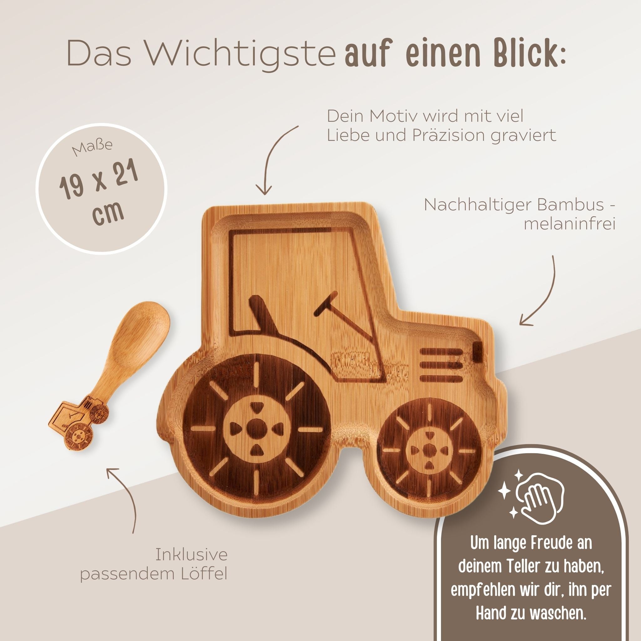Sass and Belle - Kinderteller mit Kinderlöffel personalisiert - Traktor - wunderwunsch