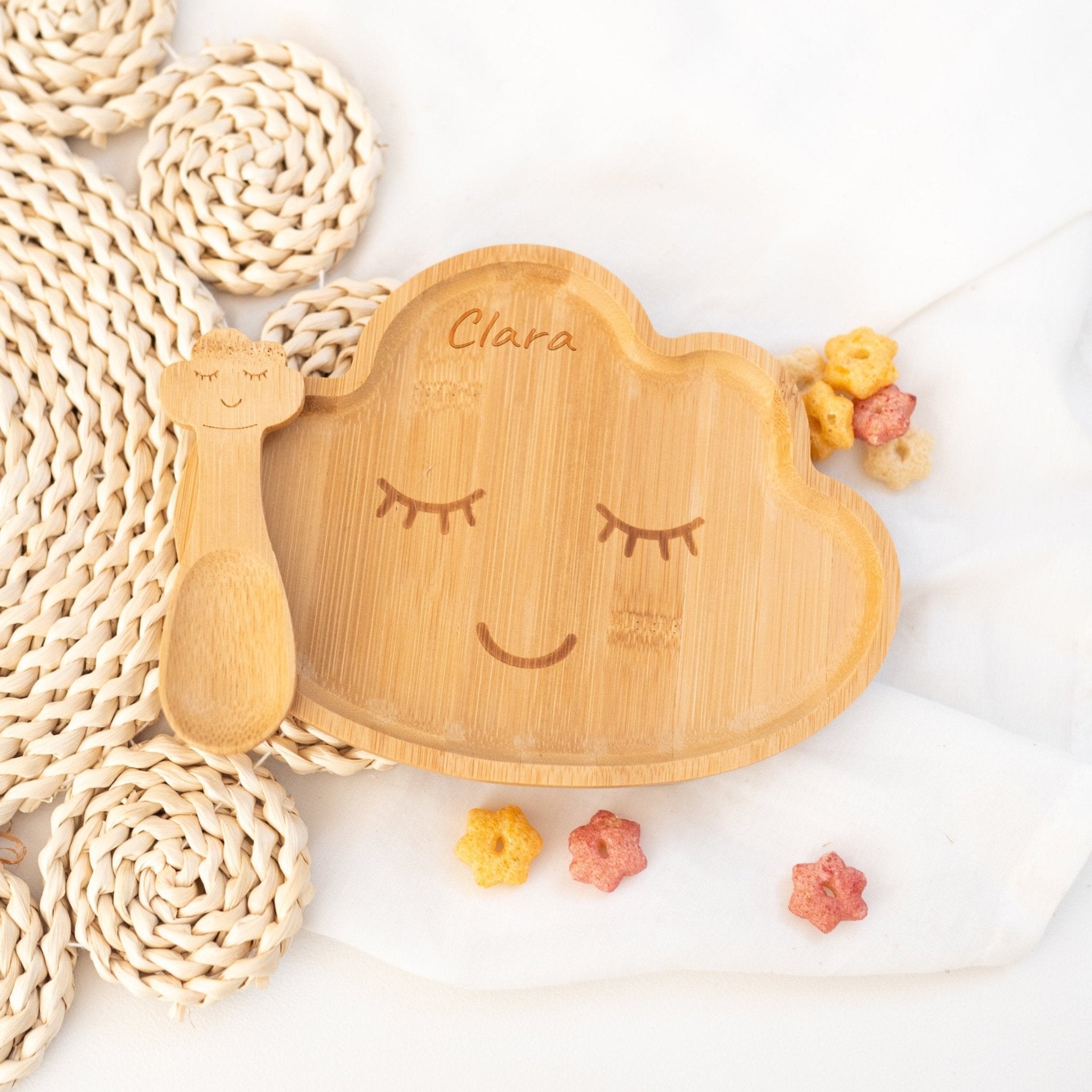 Sass and Belle - Kinderteller mit Kinderlöffel personalisiert - Wolke - wunderwunsch