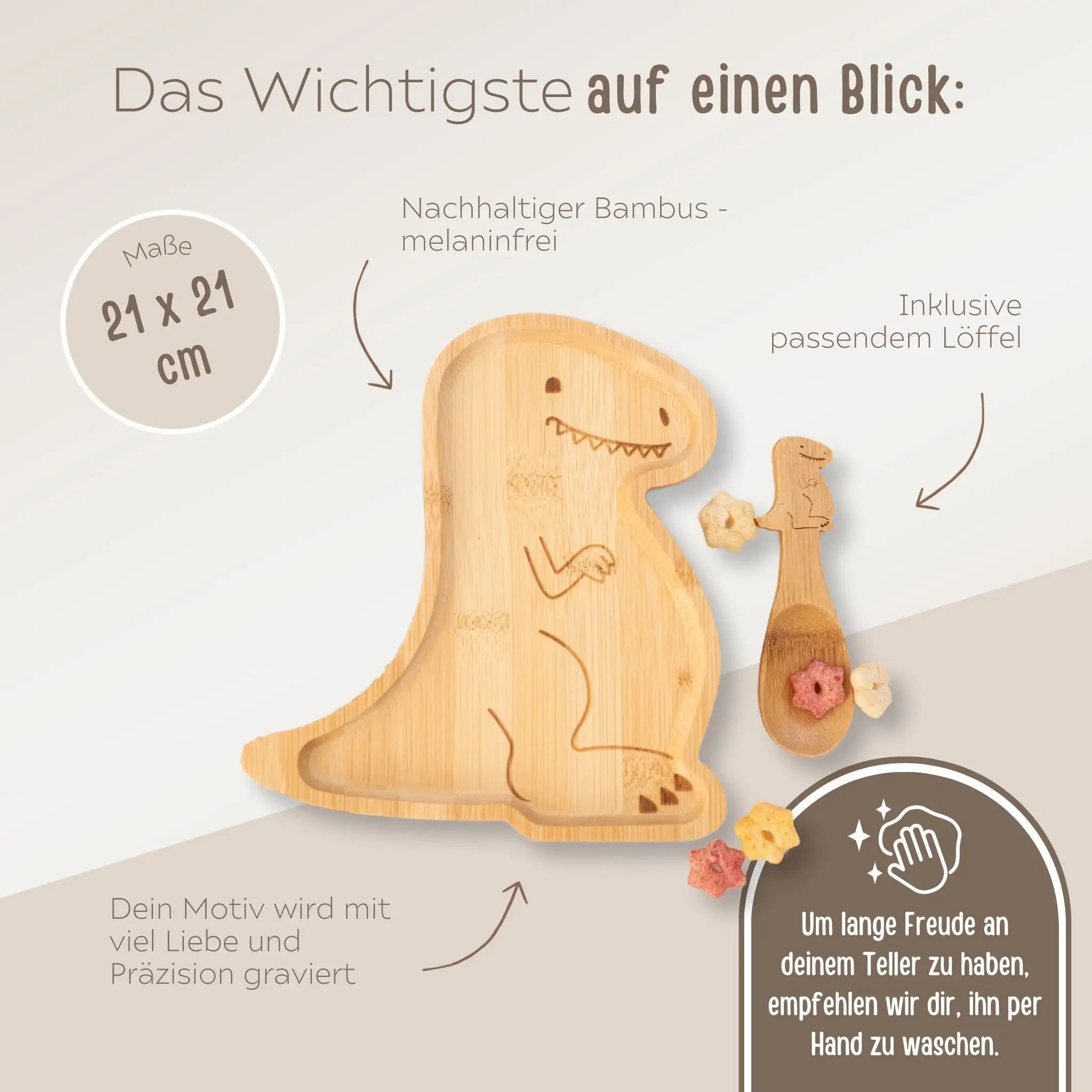 SASSANDBELLE - Kinderteller mit Kinderlöffel personalisiert - T - Rex - wunderwunsch